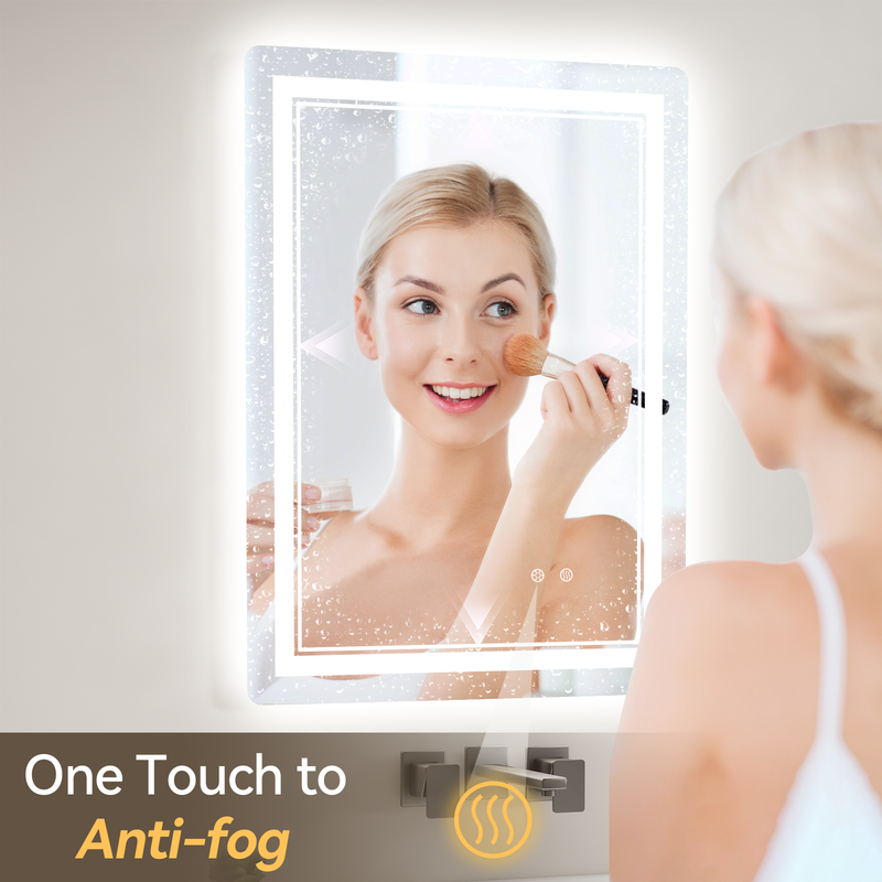 Espelho de casa de banho, RATTANTREE 50x70cm Espelho de casa de banho iluminado por LED, 3 temperaturas de cor, anti-embaciamento, ajustável, IP44 - 3