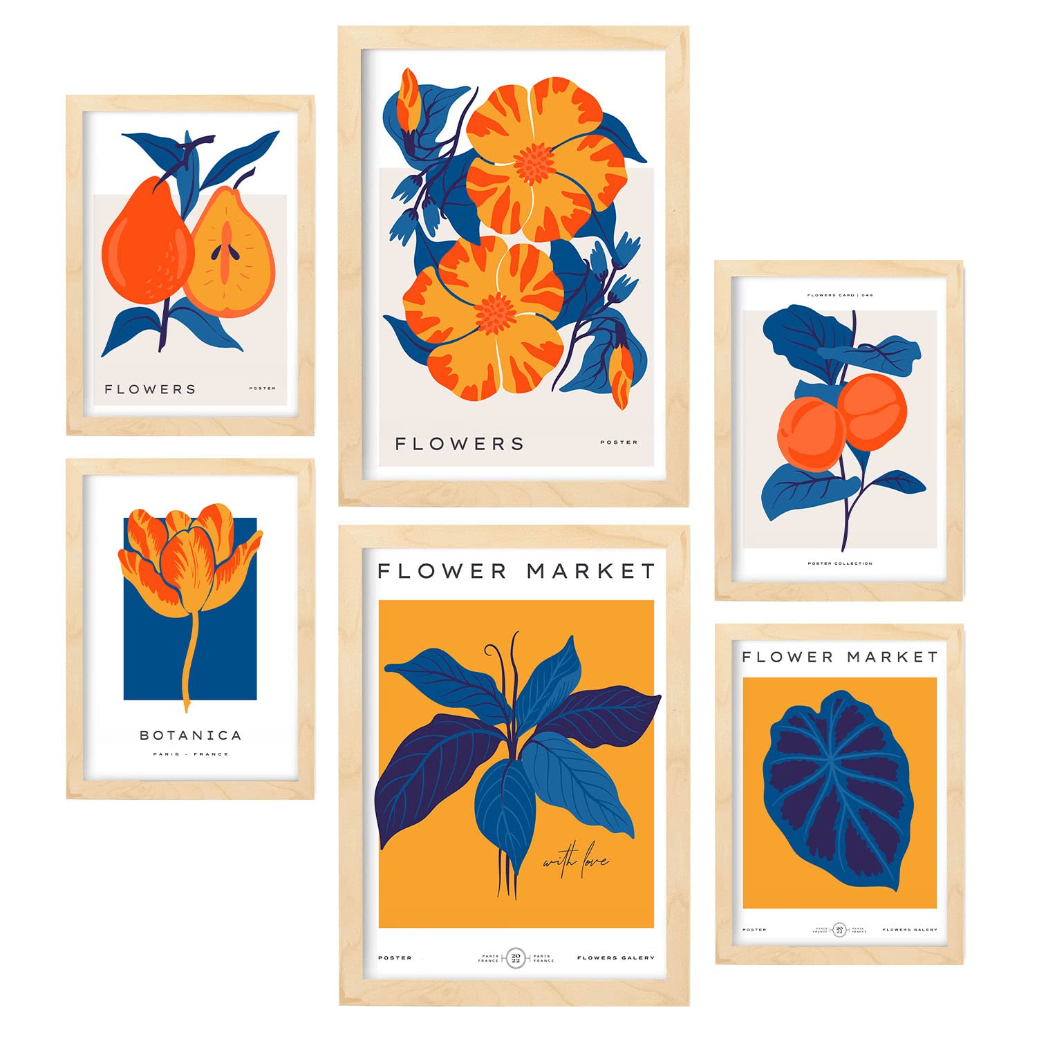 Nacnic set de 6 posters florales jungla naranja láminas de naturaleza y botánica para el diseño y tamaños a3 & a4 marcos color madera