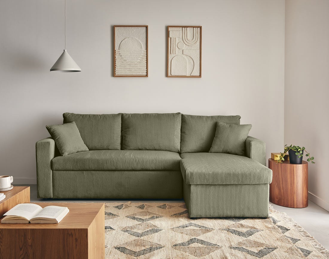 Canapé d'angle convertible 4 places en velours côtelé vert - CYRUS - Best Mobilier - 6