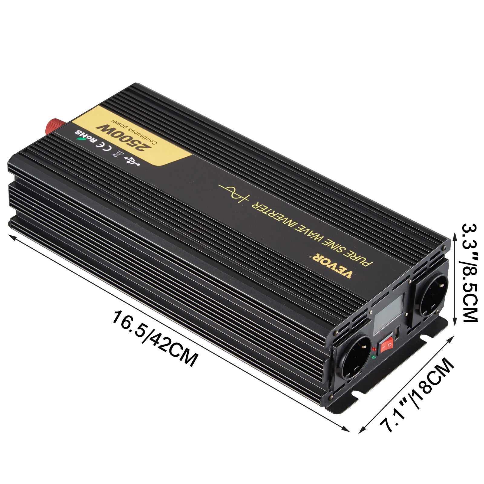 Onduleur à Onde Sinusoïdale VEVOR Pure DC 12V à AC 230V 2500W Convertisseur de Tension Pure Protections de Sécurité avec Télécommande Câble écran LCD - 9