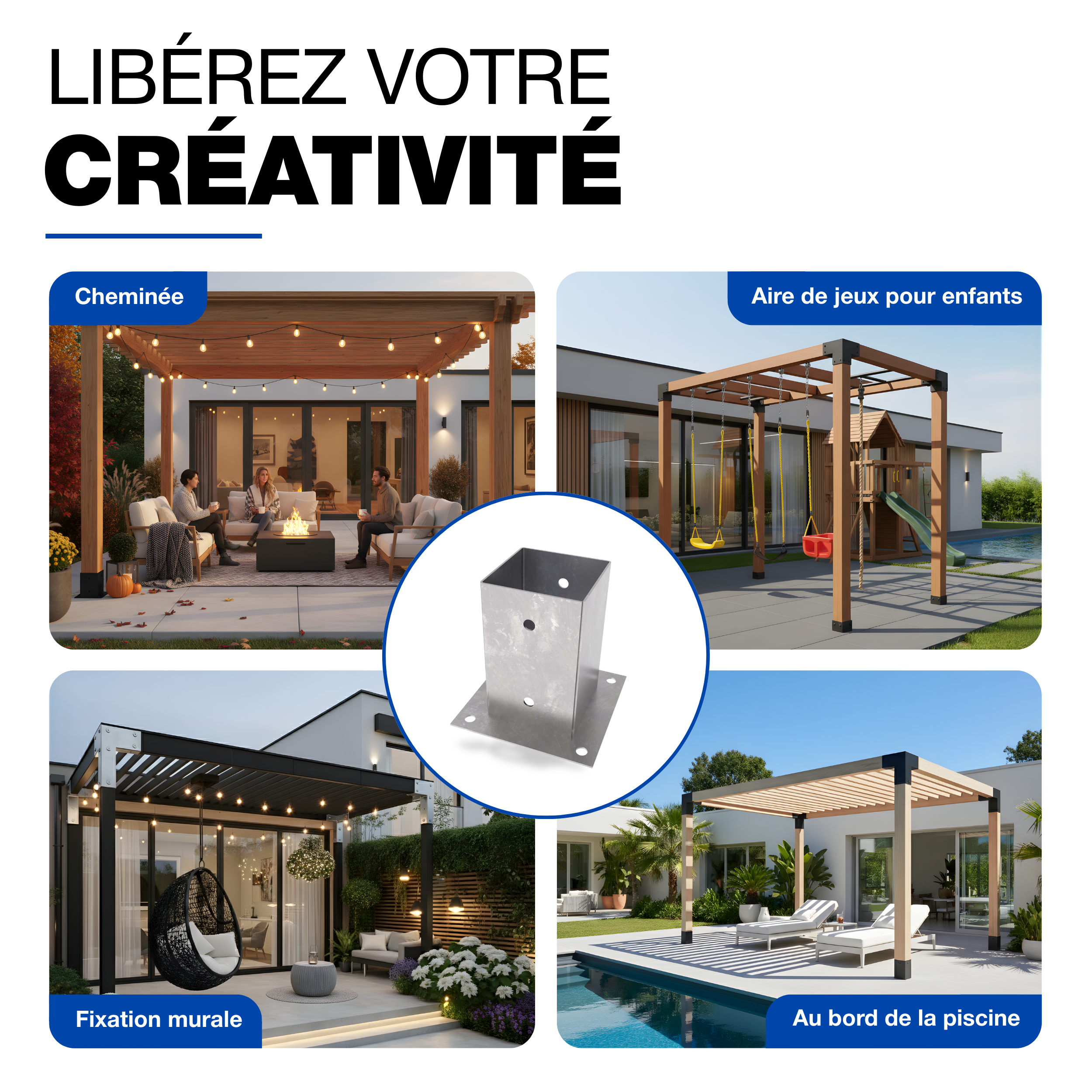 Support Poteau a Visser Galvanisé à chaud 200 x 141 x 150 mm pour bois pied platine clôture pergola angle base GeZu Impex - 8