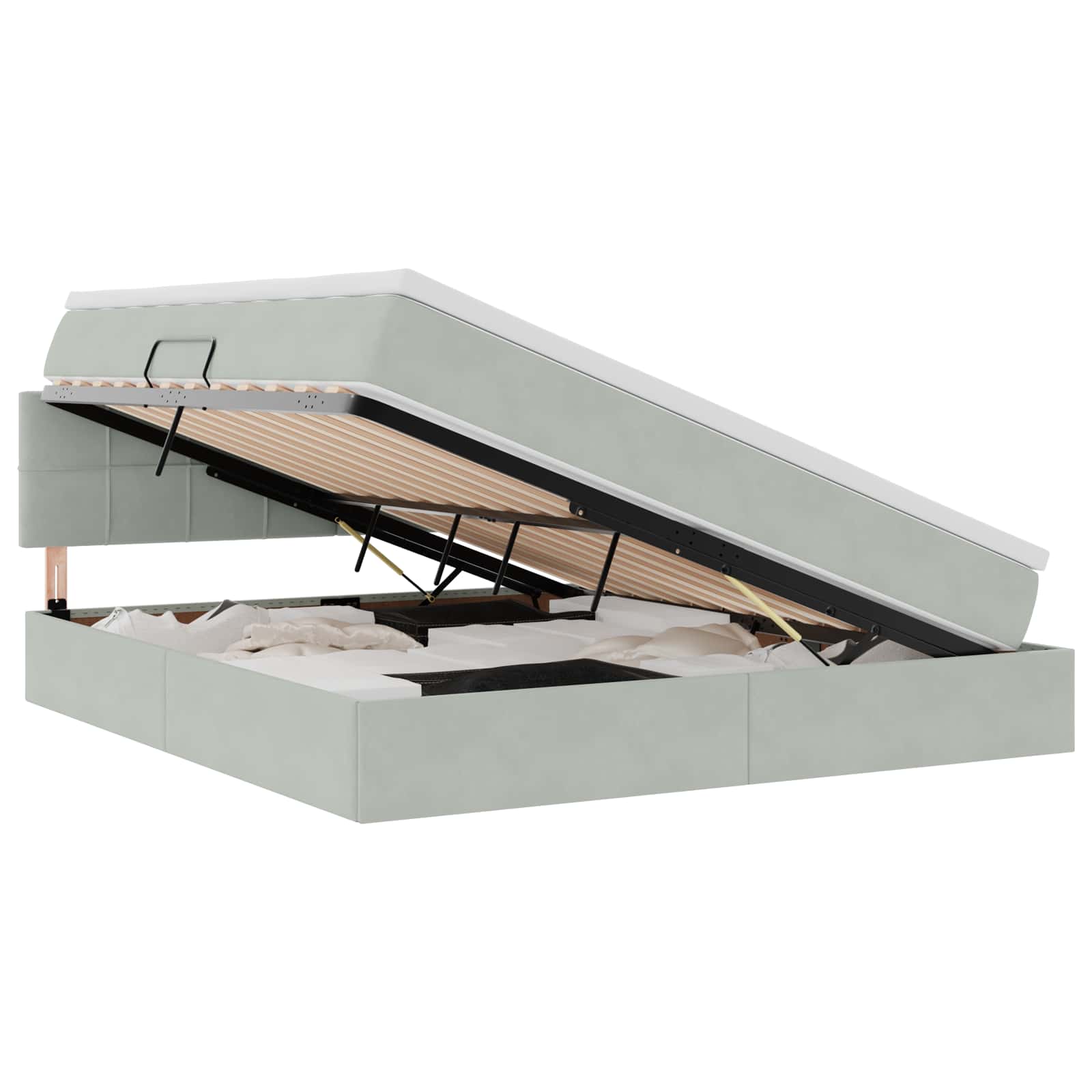 Lit de rangement gris clair, 180 x 200 cm, en velours - 2