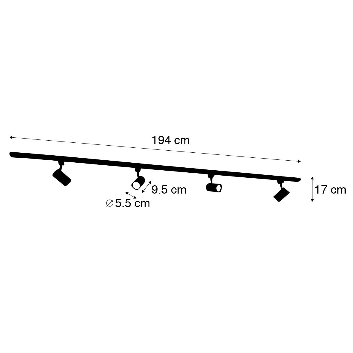 Système de rail luminaire plafond compatible pour led - moderne monophasé avec 4 spots noirs - Jeana - 3