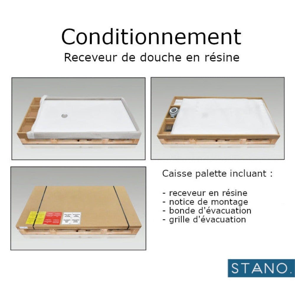 Receveur de douche 70x100 cm extra plat CLEVER en résine surface ardoisée blanc - 10