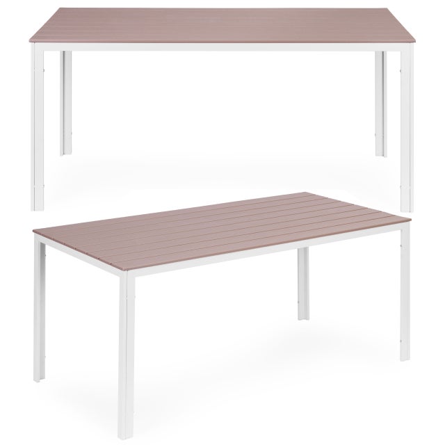 Stół ogrodowy 6-osobowy 156x78 cm polywood meble na taras beżowe białe MultiGarden