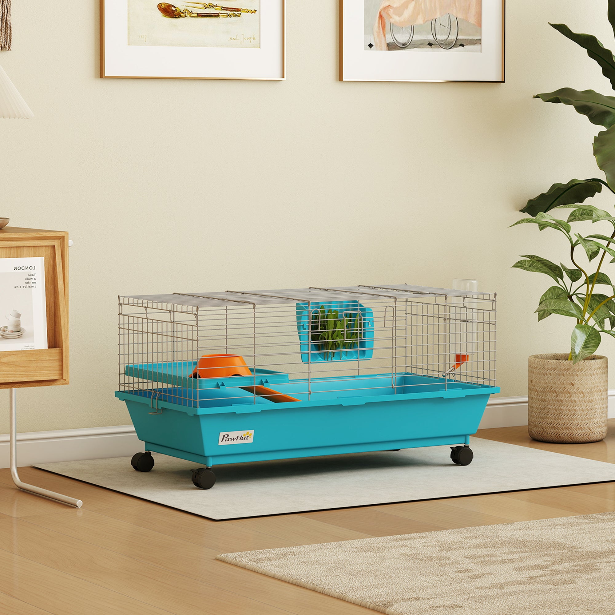 Gaiola para Animais Pequenos PawHut Metal, PP Azul 89x44x43 cm - 2