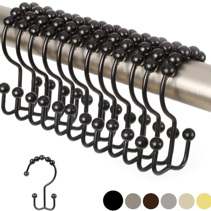 12 sztuk podwójnych haczyków do zasłon prysznicowych (ozdobne matowe czarne wykończenie) wykonanych z najwyższej jakości stali nierdzewnej odpornej n