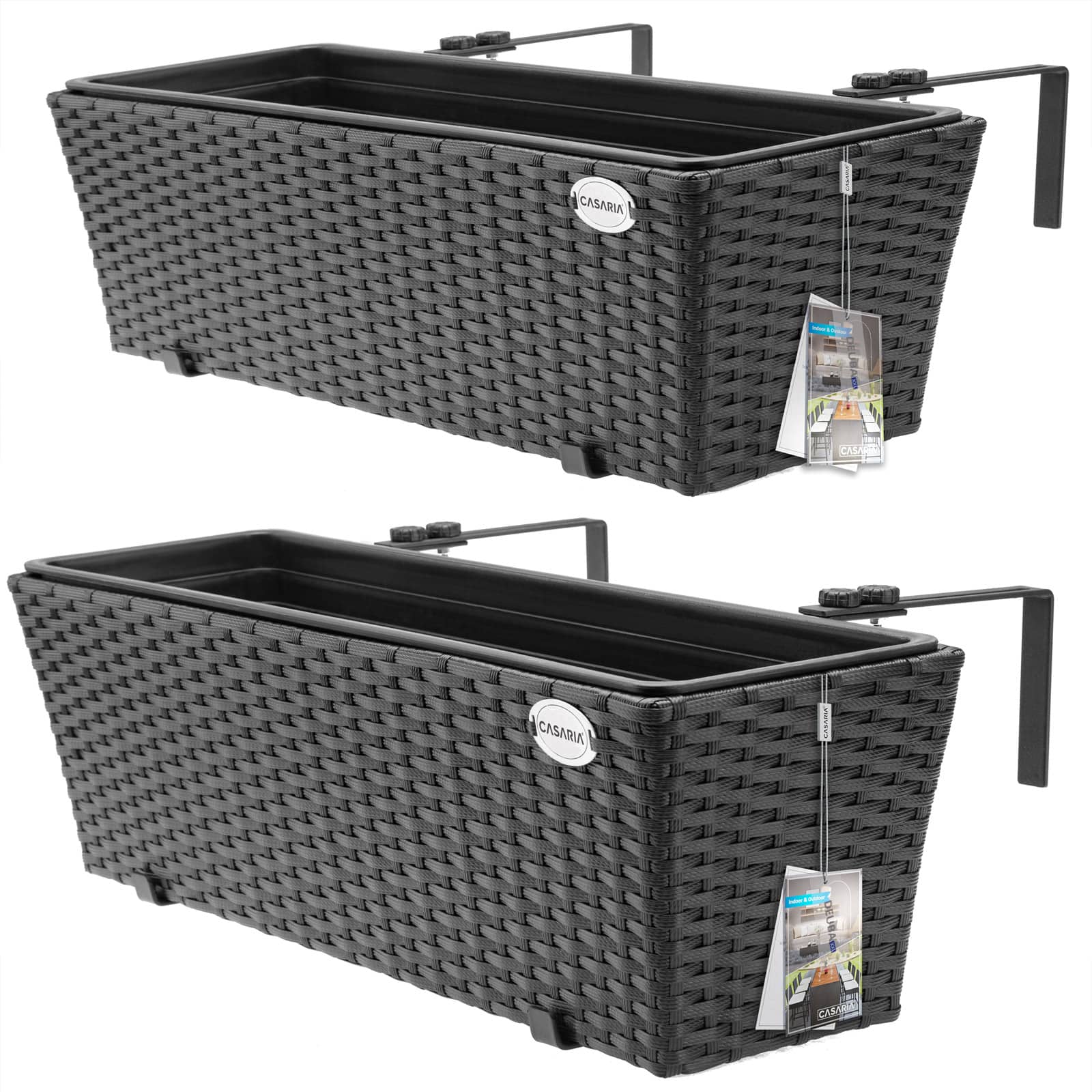 2x Bac à fleurs 11 litres support de montage intérieur extérieur jardinière pot de fleurs décoration balcon terrasse noir - 9