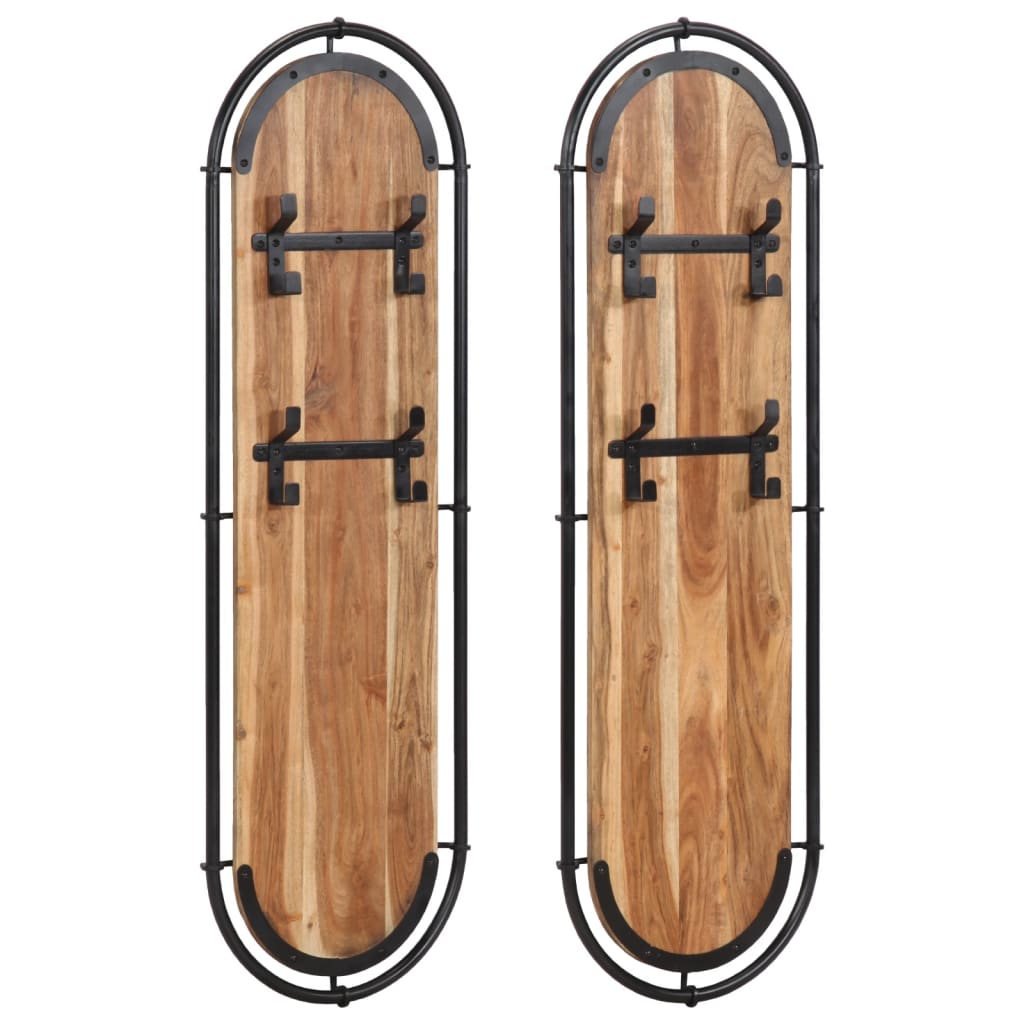 2 Porte-Manteaux Muraux DETROIT - 5 Patères Bois/Métal Design Industriel | 60cm Longueur