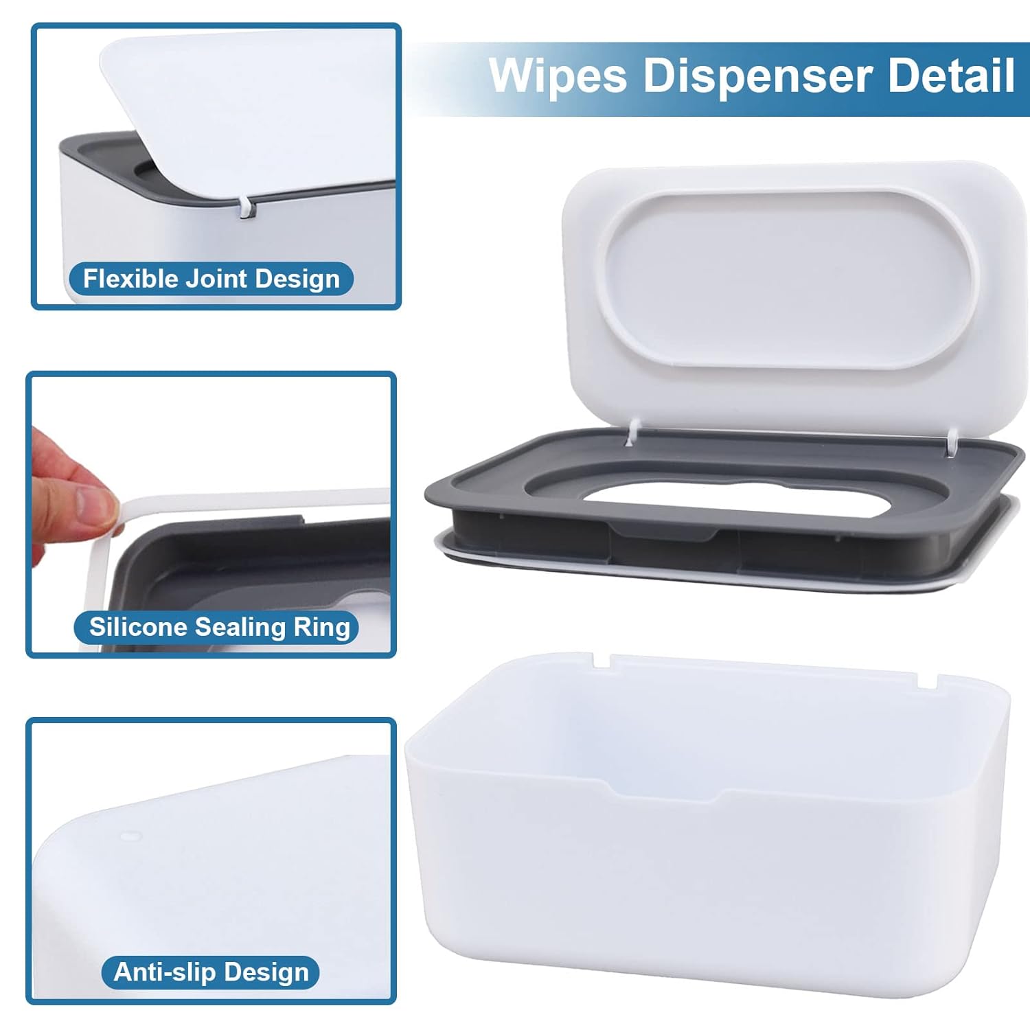 Wielofunkcyjne pudełko na chusteczki z uchwytem na chusteczki nawilżane, szczelne, antypoślizgowe i pyłoszczelne (2 sztuki) - 3
