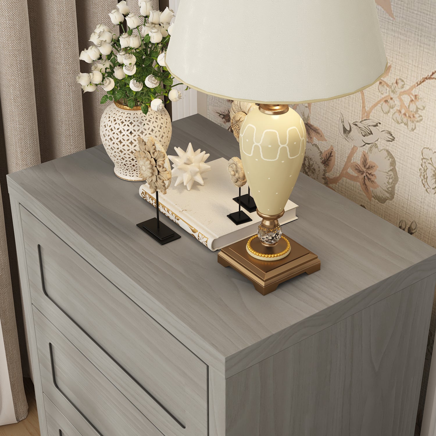 Table de Chevet avec 3 Tiroirs pour Chambre, Petite Commode avec Aspect Bois, 60 x 40 x 76, Gris - 3