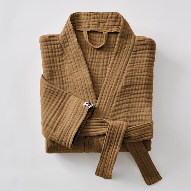 peignoir kimono mixte l/xl gaze de coton unie gaïa camel