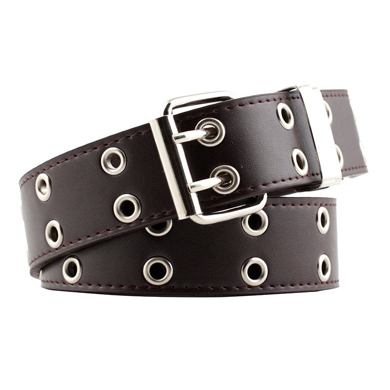 Ceinture Double Œillet Cuir PU Punk Gothique - Boucle Double Prong Avec Chaîne Amovible Et Boîte Cadeau