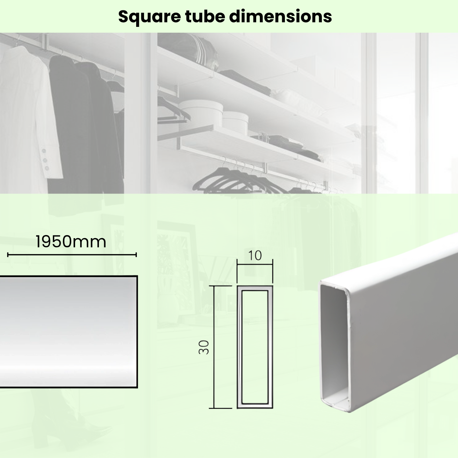 Tubo Appendiabiti Bianco per Armadio Rettangolare 1950mm con Reggitubi, Design Moderno ed Elegante, Alta Resistenza di Carico - 2