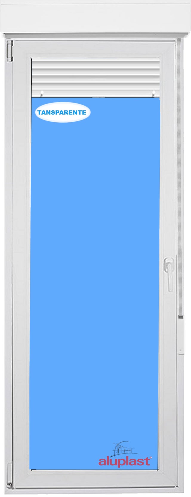 Puerta Balconera PVC 900x2285 Blanca Oscilobatiente Izquierda con Persiana Vidrio Transparente