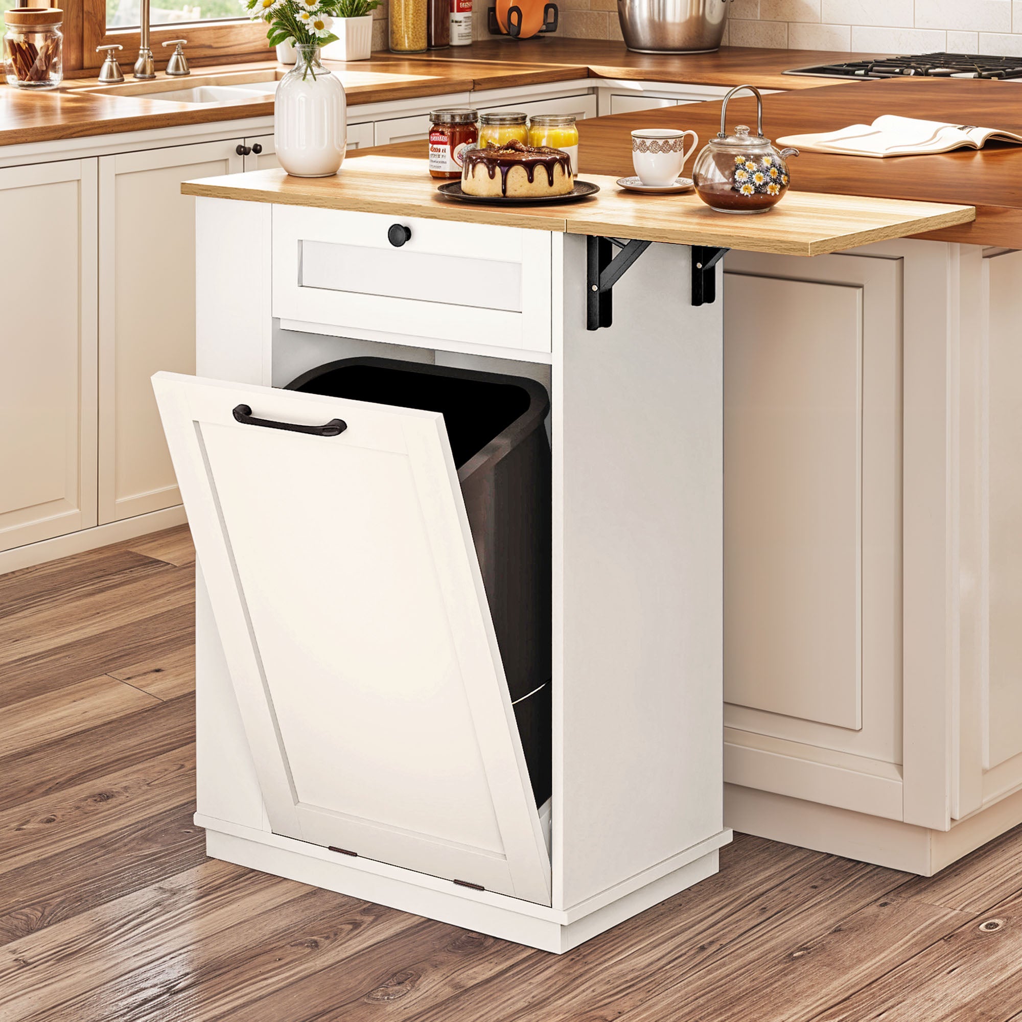 YITAHOME Buffet de cuisine multi-rangement avec Space de Poubelle - 1 Tiroir - Rangement latéral - Blanc - 6