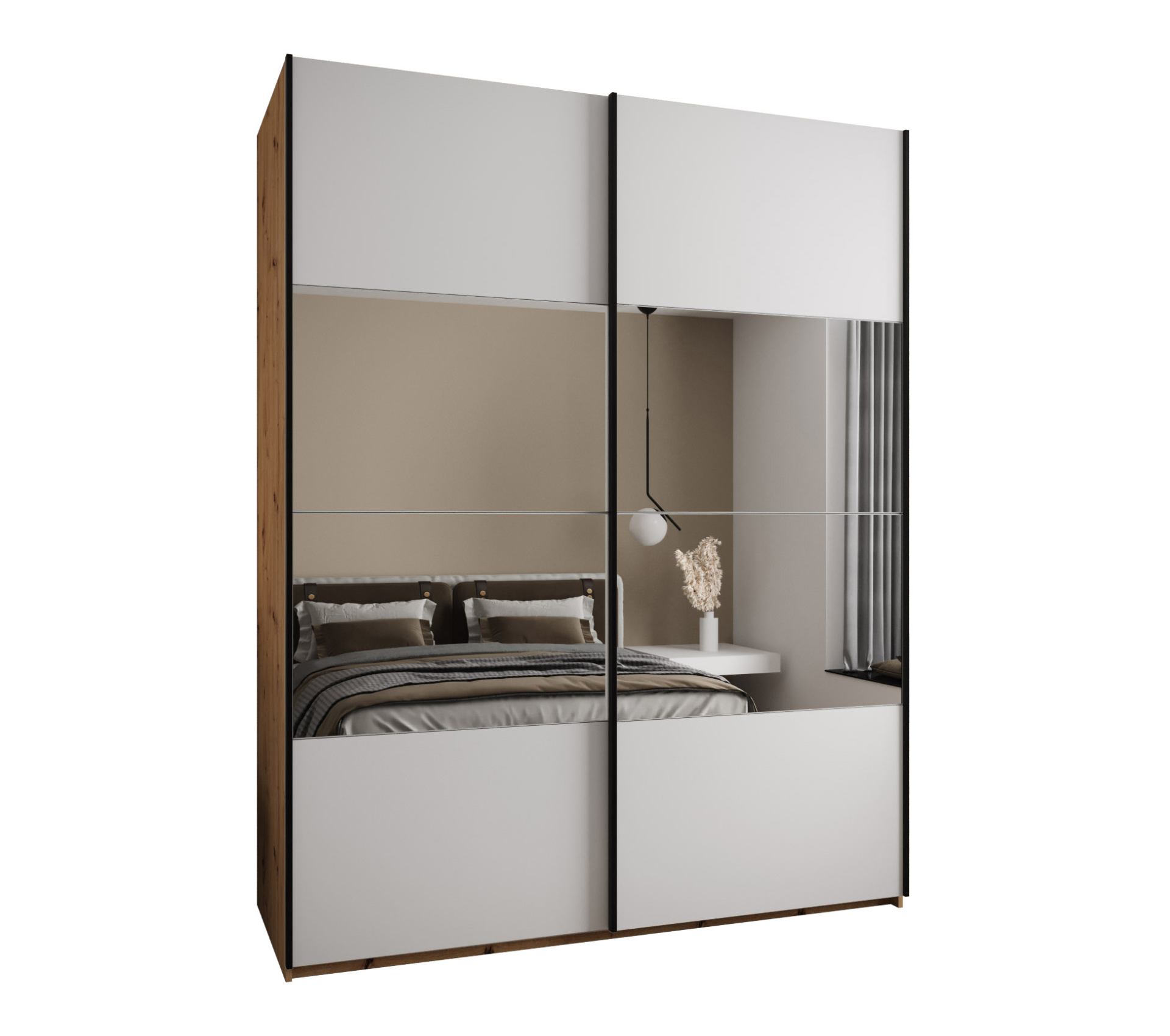 Szafa przesuwna wysoka Lux 4 190 x 64 x 245,5 cm artisan + biały + u. czarny - Abiks Meble