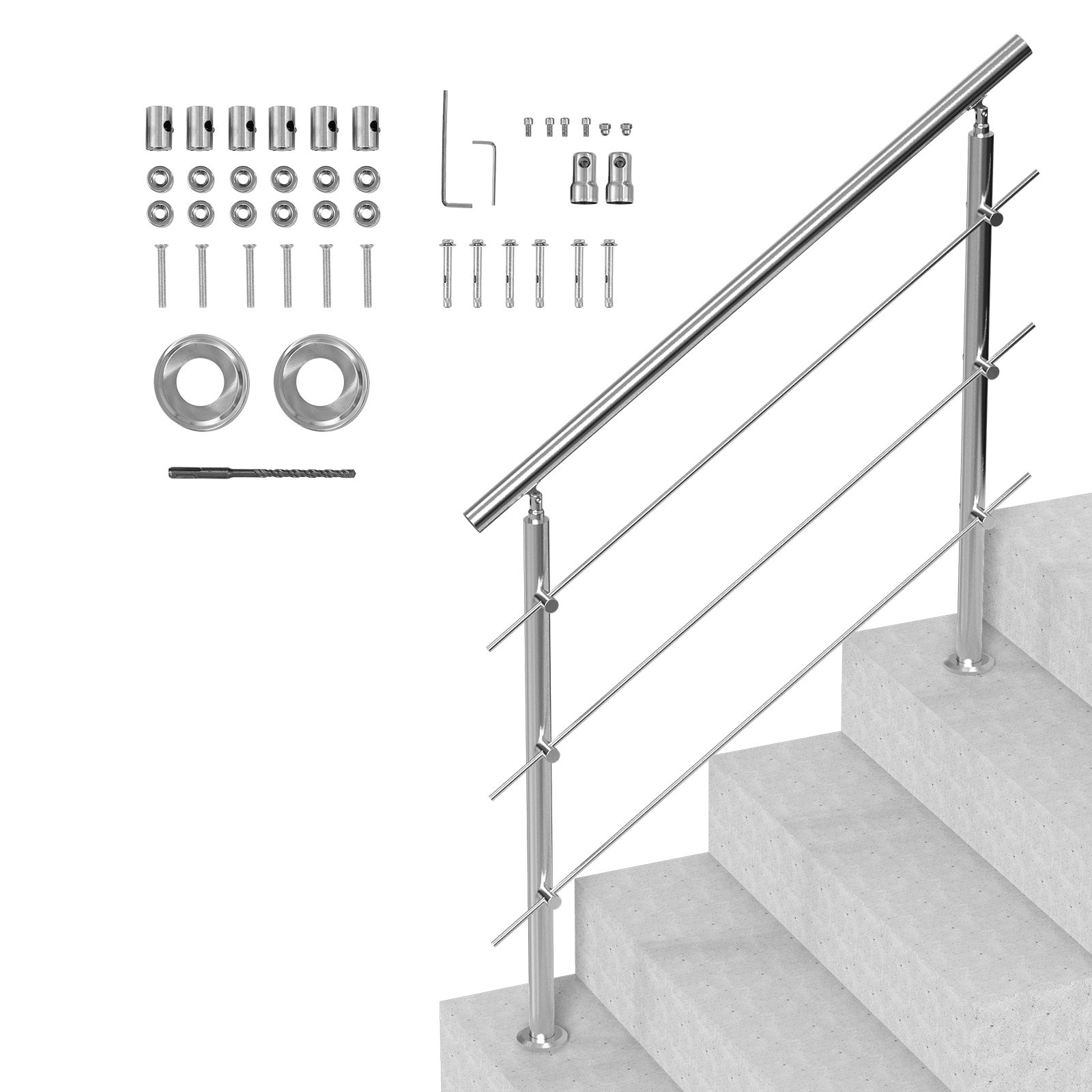 Poręcz poręcz schodowa ze stali nierdzewnej 3 poprzeczki 1200x104x1060mm VEVOR