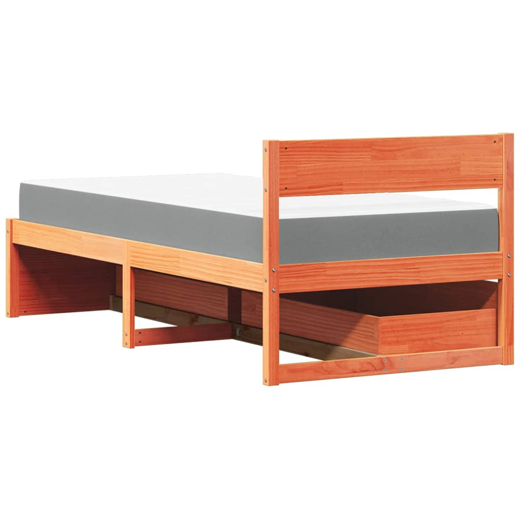 Lit avec tiroirs et matelas, bois massif de pin, cire marron, pour la chambre, 100 × 200 cm - 6