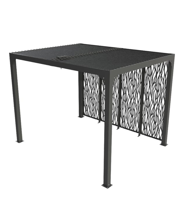 Pergola Bioclimatica 240X300cm in Alluminio, per Balcone e Terrazzo, Color Grigio Antracite con 4 Pannelli Moucharabieh Color Grigio per Lato da 3m