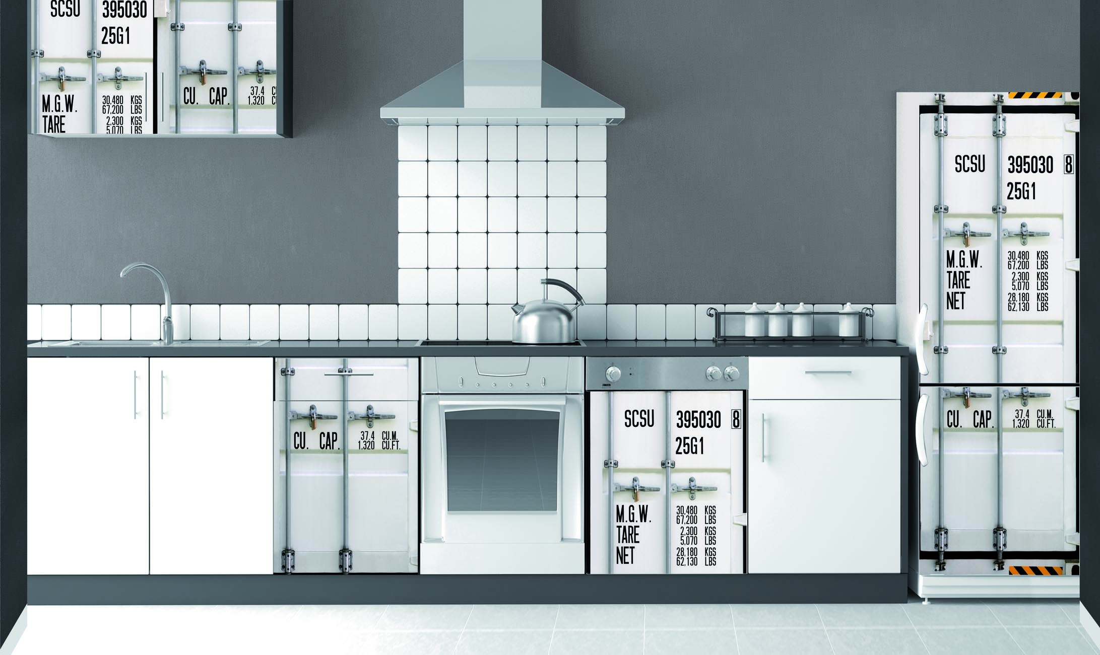 Pegatina decorativa del refrigerador, excelente trompe l'oeil de una puerta de contenedor, 59.5 cm x 180 cm