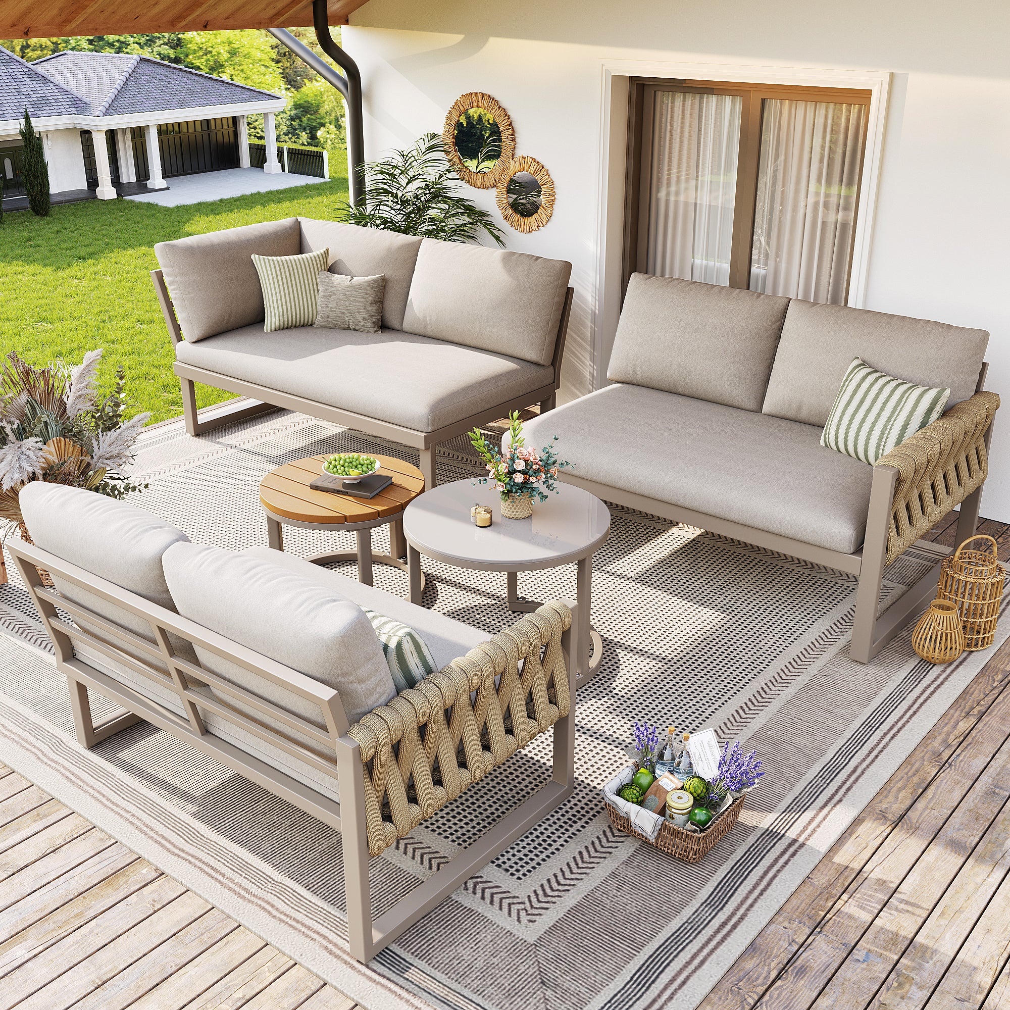 Salon bas de jardin en Métal Beige 6 personnes - 5
