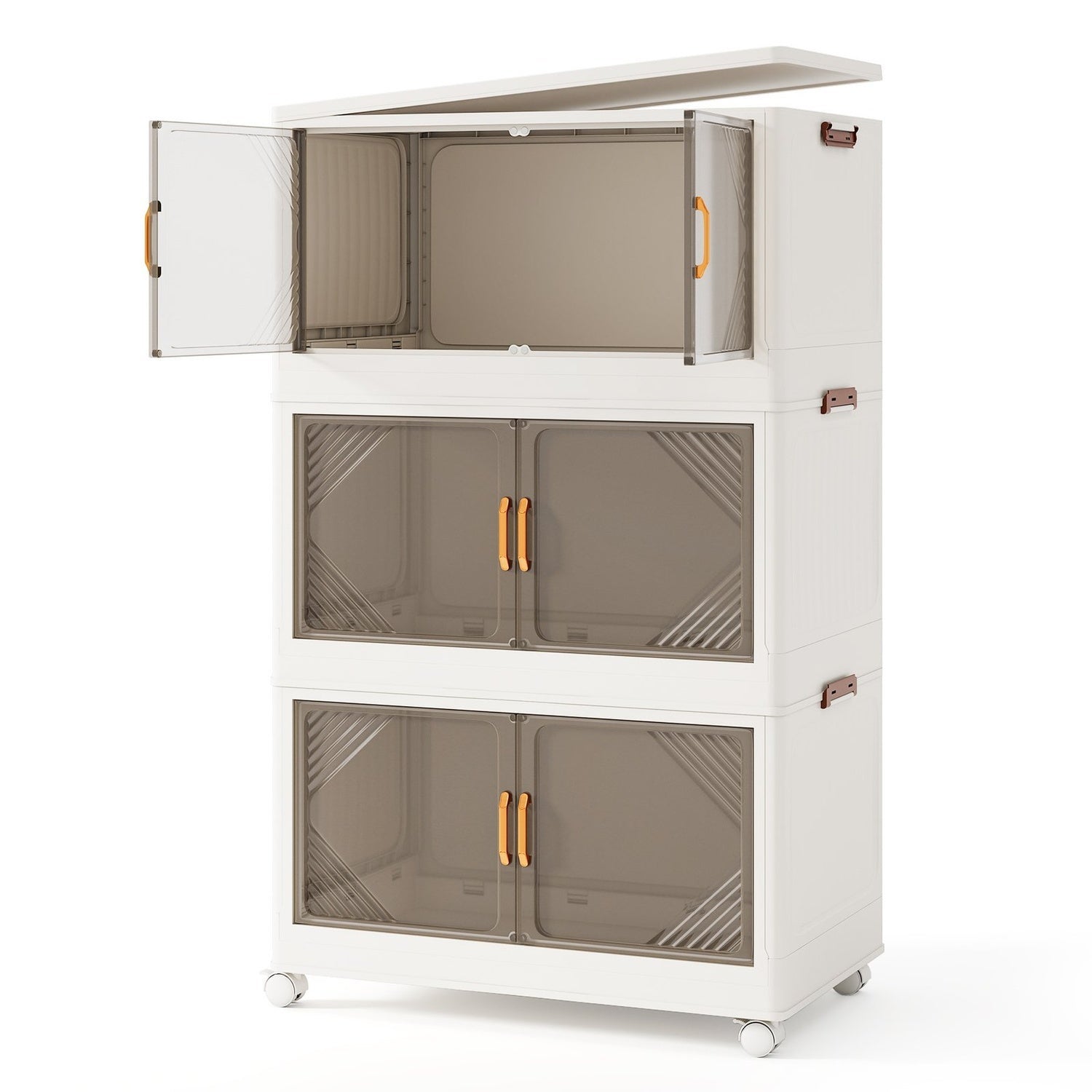 Coffres de rangement empilables de 213 L avec roulettes et portes ...