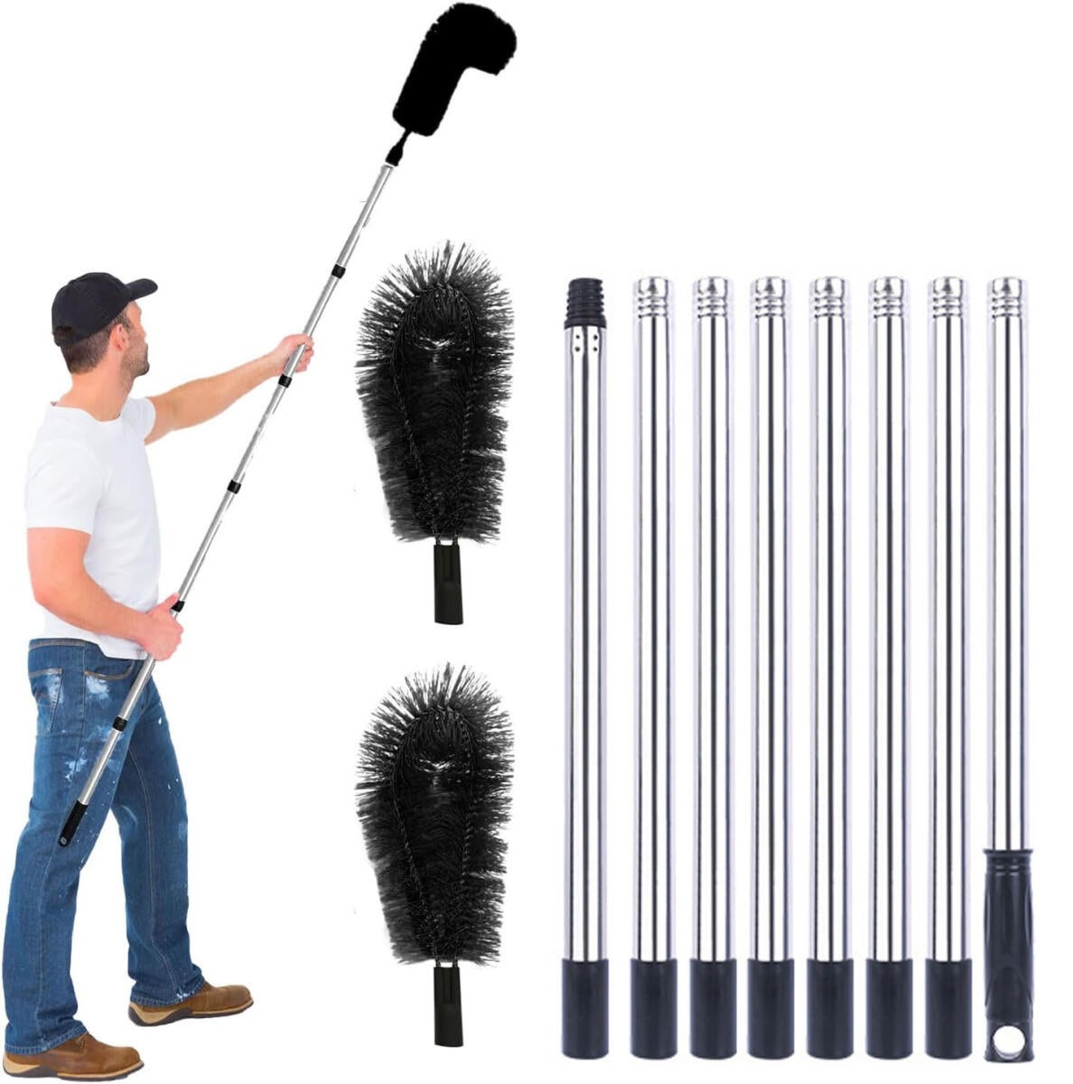 Leroy Merlin Cepillo telescópico para limpieza de canalones de 3,2 m, herramienta para techos, fácil de quitar hojas. 