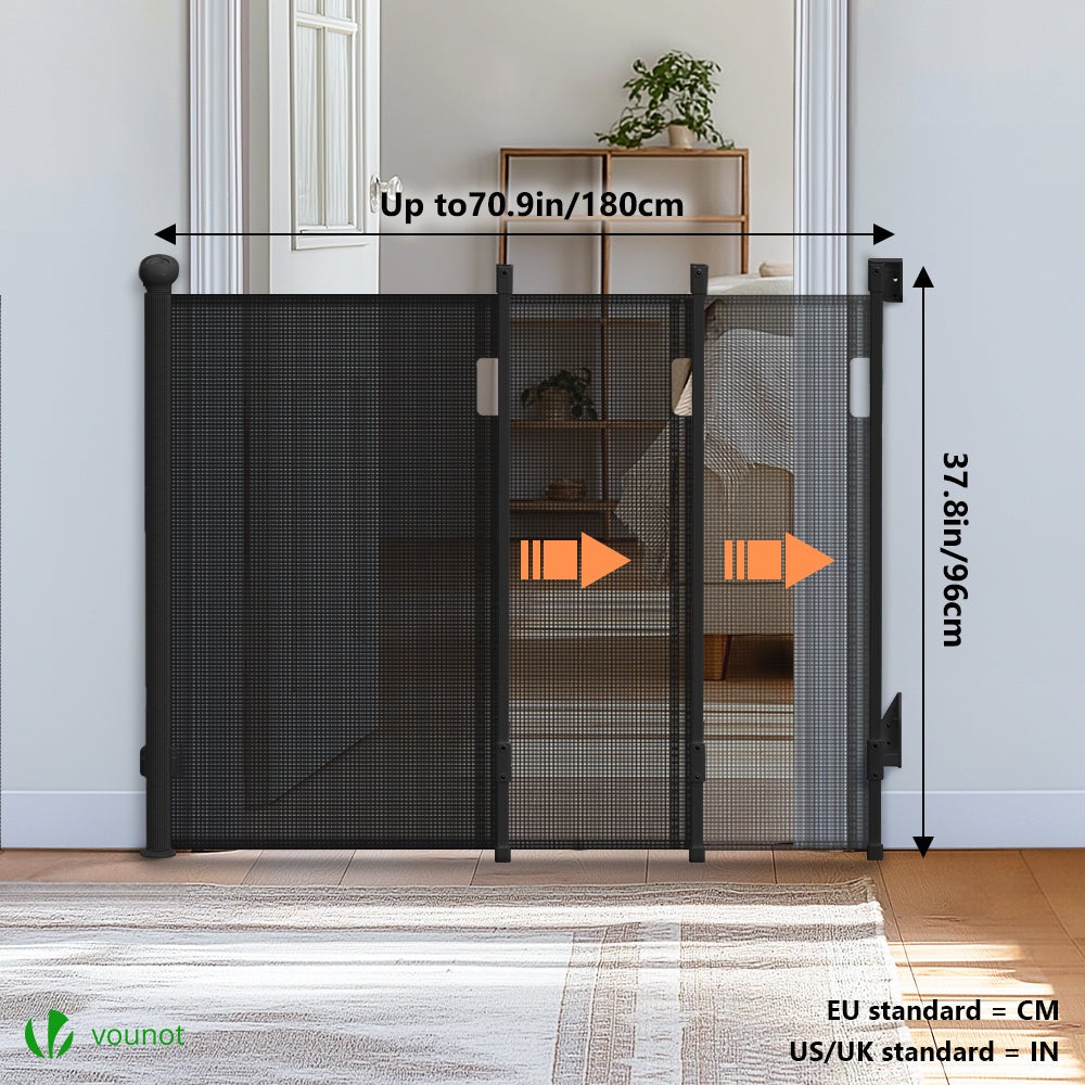 VOUNOT® Cancelletto Sicurezza Estensibile, 0-180 cm Cancello per Cani Barriera di Sicurezza Regolabile per Scale, Corridoi e Porte, Nero - 2