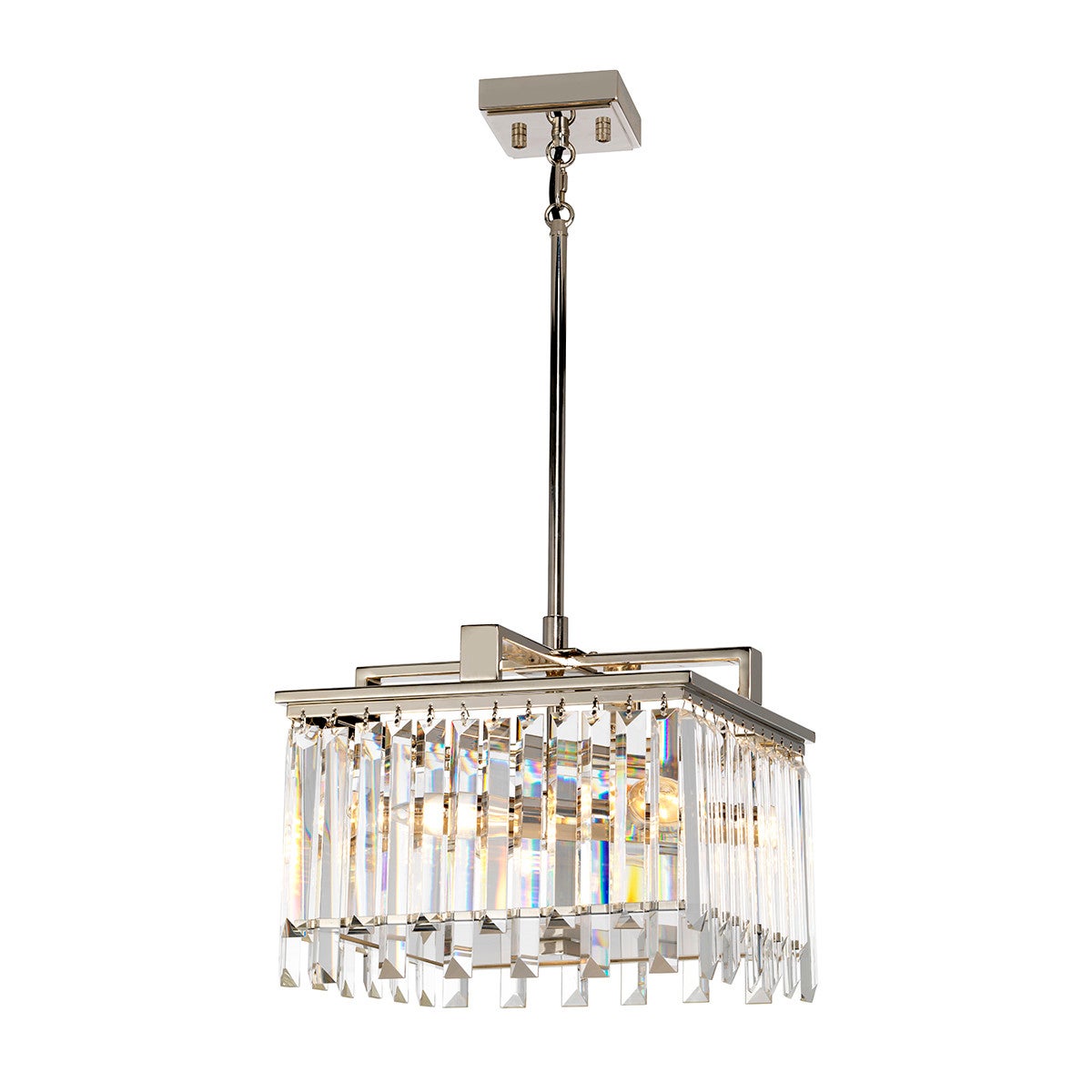 Lustră pătrată Elstead Aries, 4xE14, 40W, argintie, oțel și sticlă cristal, 32 cm, IP20, interior