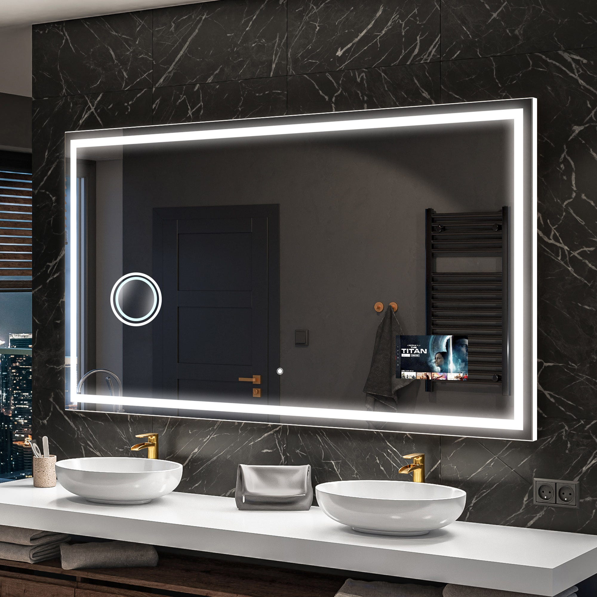 SPECCHIO DA BAGNO CON LED, 80X60CM, DISAPPANNAMENTO, FUNZIONE MEMORIA, INFINITAMENTE DIMMERABILE SPECCHIO DA BAGNO CON LED, 80X60CM, DISAPPANNAMENTO, FUNZIONE MEMORIA, INFINITAMENTE DIMMERABILE