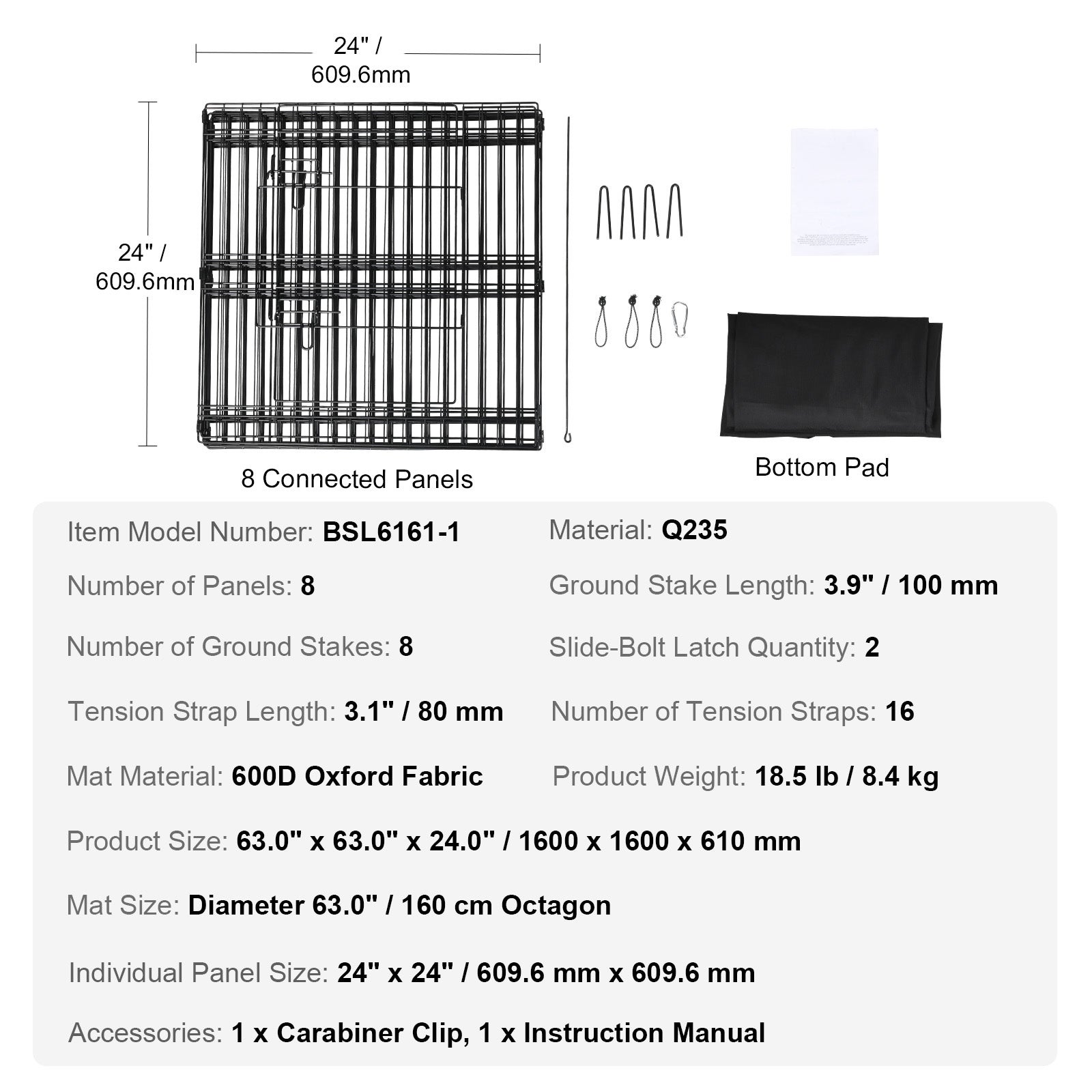 Valla para perros,paquete de SucceBuy 8,valla metálica plegable de 61 cm con almohadilla inferior y estacas,ideal para acampar y para el jardín - 9