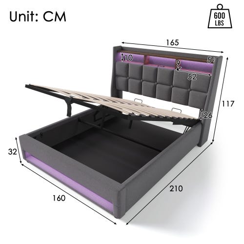 Letto Matrimoniale Con Funzione Di Ricarica USB Type C, Struttura In Lino Grigio Base In Legno 140x200 Cm Letto Matrimoniale Con Funzione Di Ricarica USB Type C, Struttura In Lino Grigio Base In Legno 140x200 Cm