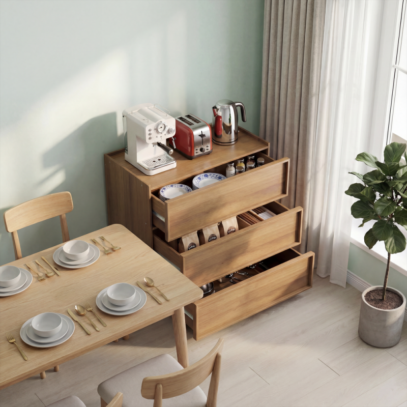 Kommode 3 Schubladen Holz modernes Design Eiche, multifunktionale Aufbewahrungsschrank Schminktisch TV-Schrank Schlafzimmer Wohnzimmer Flur - 4