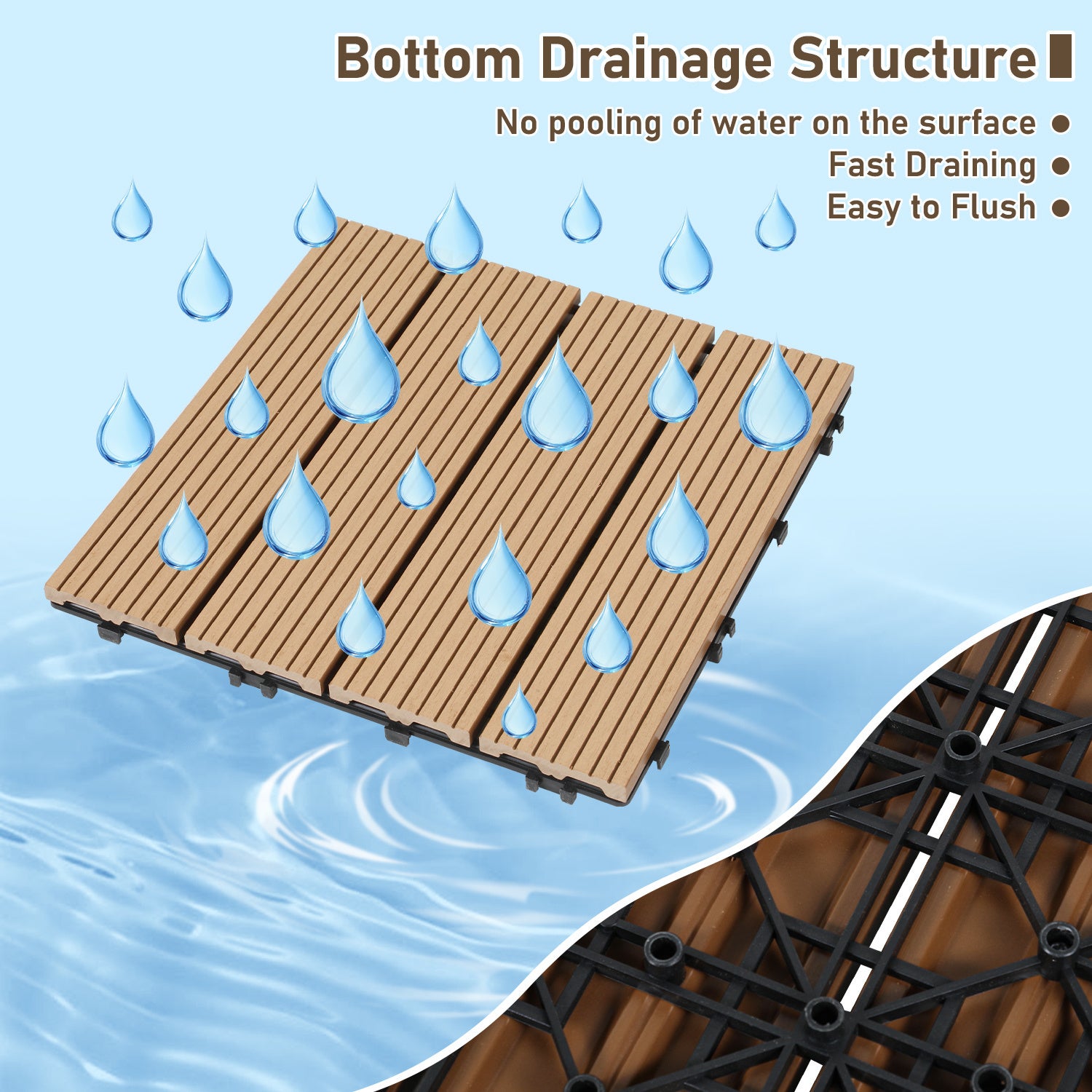 Lot de 22 dalles de terrasse clipsables 30 × 30 cm – Revêtement extérieur pour jardin, balcon et piscine - 5