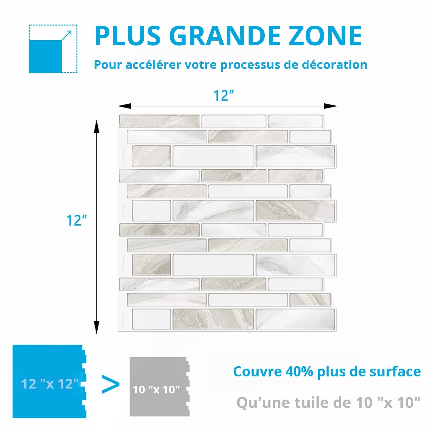 10 feuilles de carrelage autocollant pour crédence, 30 x 30 cm, à coller sur les murs, carrelage autocollant pour crédence de cuisine et salle de bain - 2