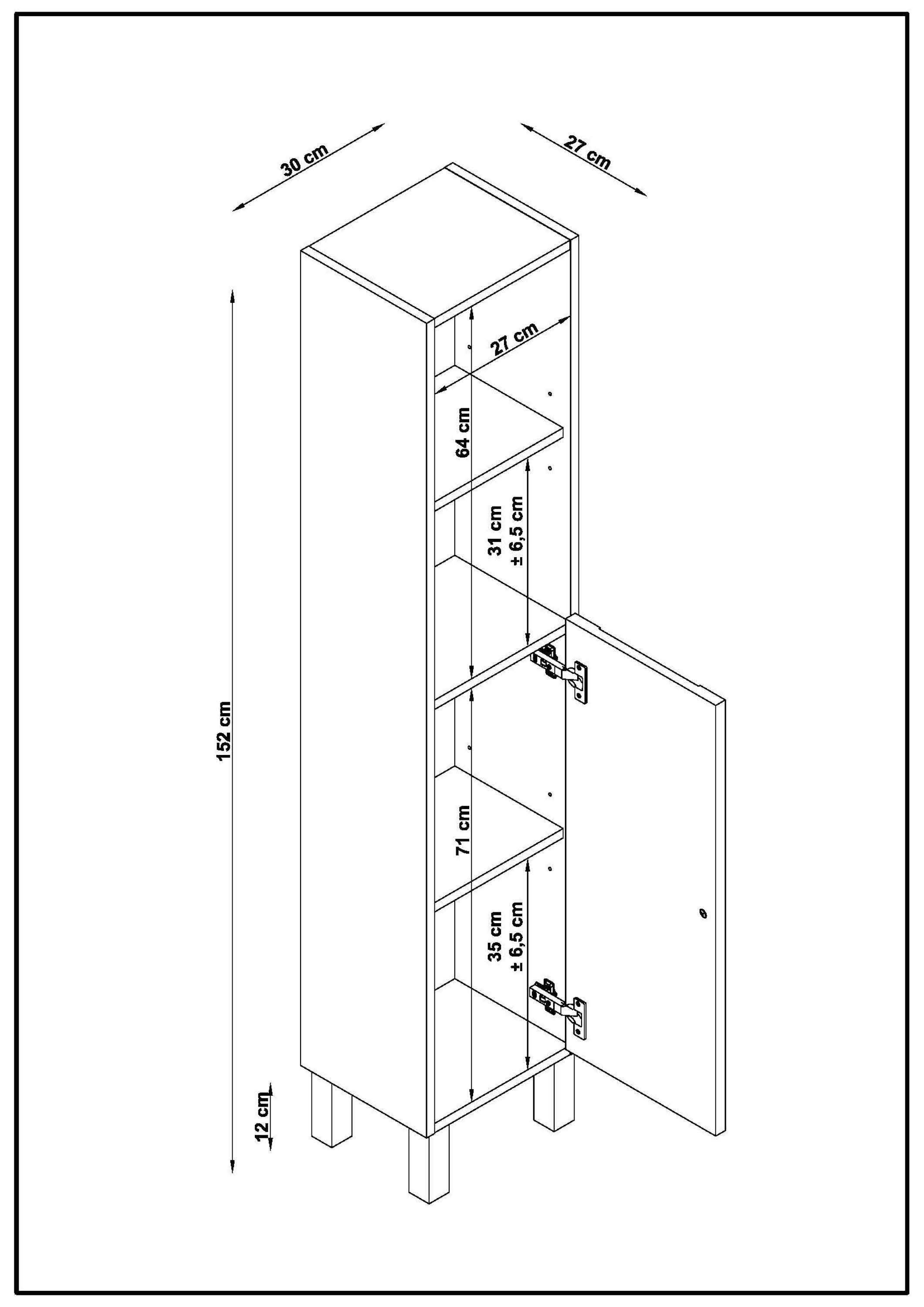 Colonne de salle de bain SAVAN 1 porte 140x30x27 cm blanc T-BATH - 3
