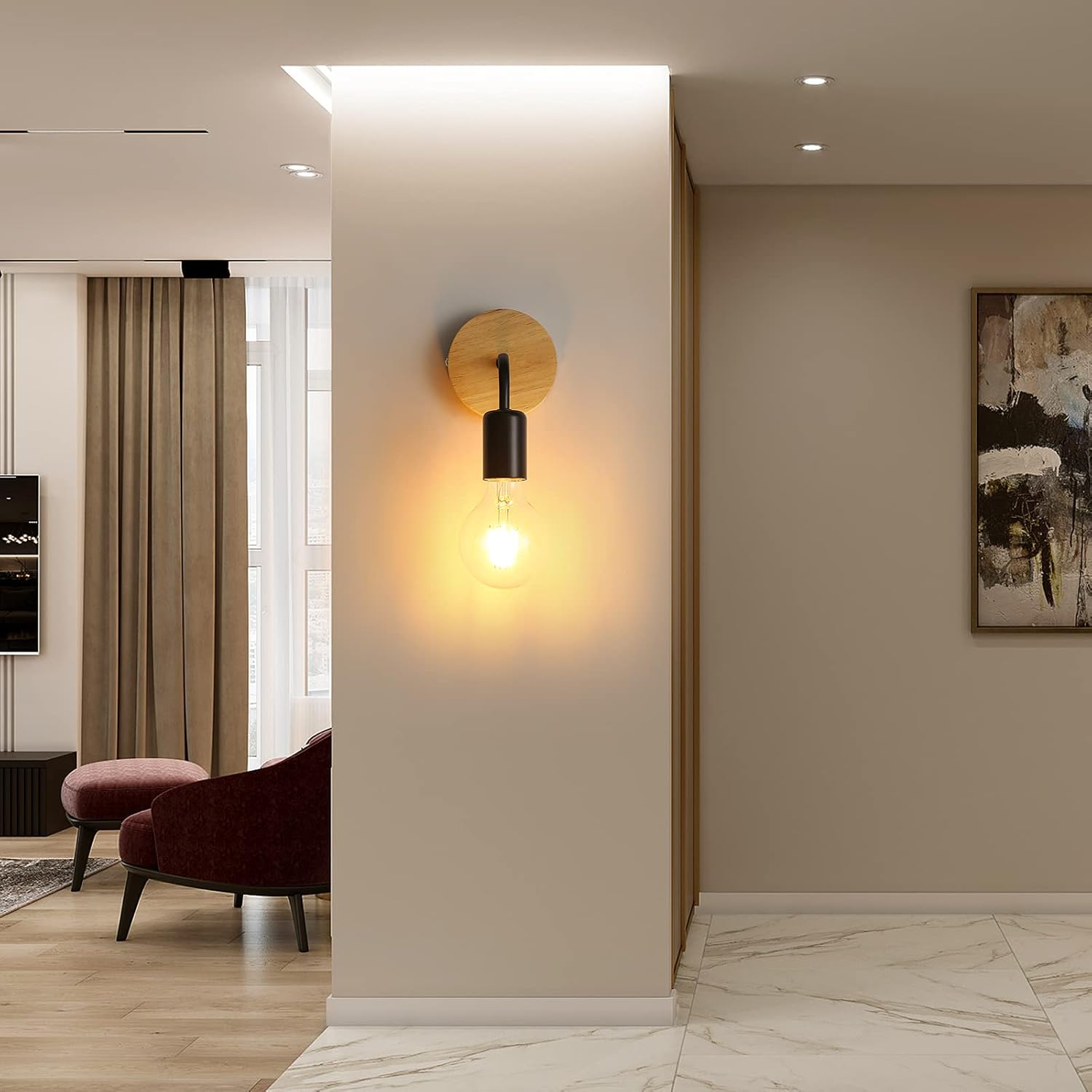 GOECO Lot de 2 Appliques Murales Industrielles en Bois - Décoration Murale Rétro en Métal pour Salon et Chambre à Coucher (Ampoules Non Incluses) - 5