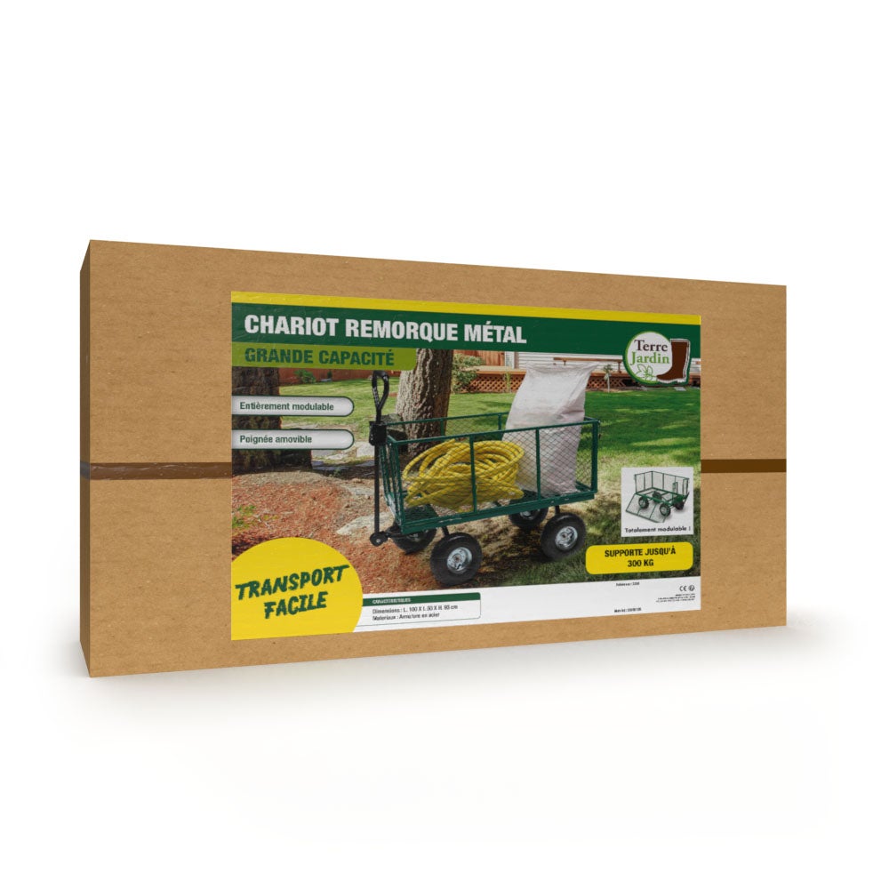 Chariot de Jardin XXL en Métal 300 kg – Remorque de Transport Robuste, Multi-Usage et Facile à Manœuvrer - Idéal pour Bricolage et Jardinage - 6