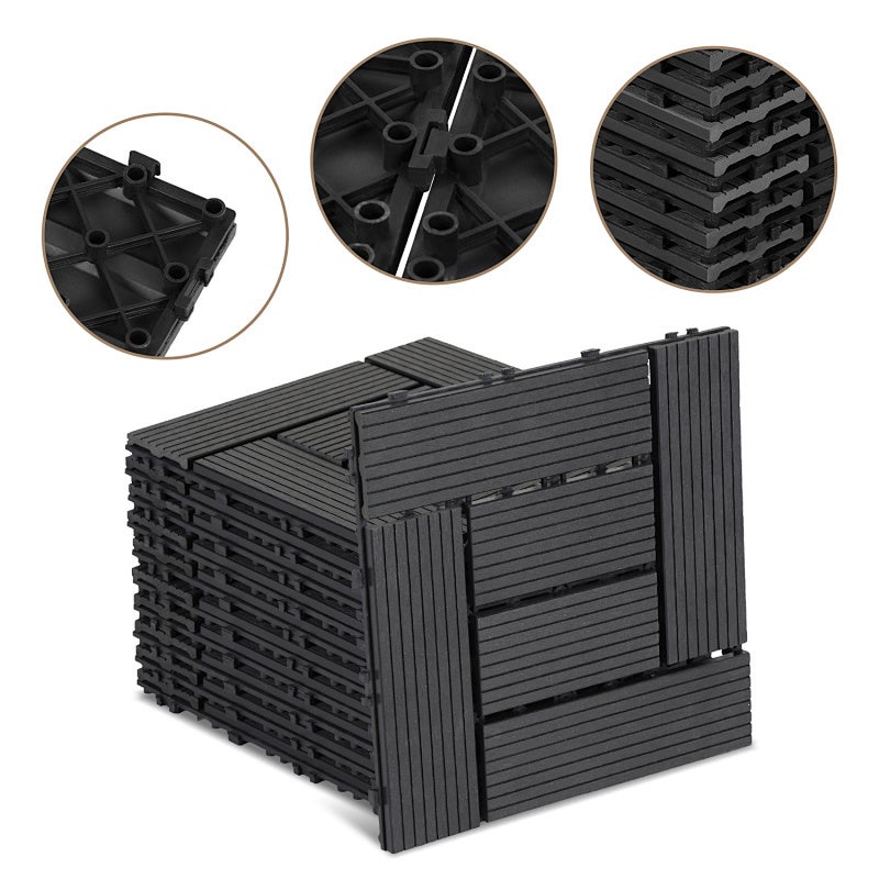 Zestaw 33 płytek tarasowych w kolorze antracytowym, układanych w systemie „interlock” – format 30 x 30 cm, do stosowania na zewnątrz, 3 m²