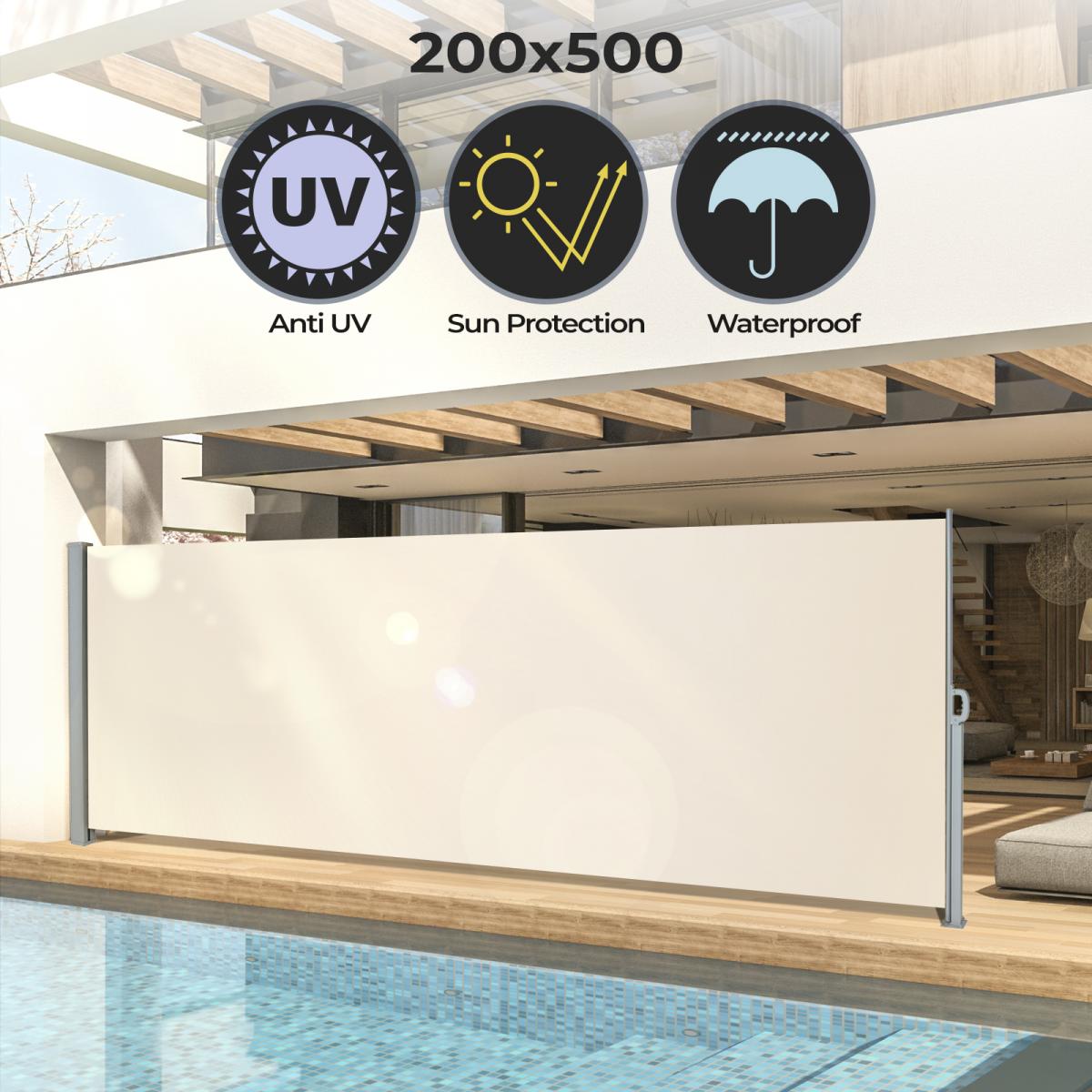 Store Latéral Rétractable Crème 140x300 Cm - Brise-Vue Extérieur Imperméable UV, Paravent Terrasse Balcon Jardin