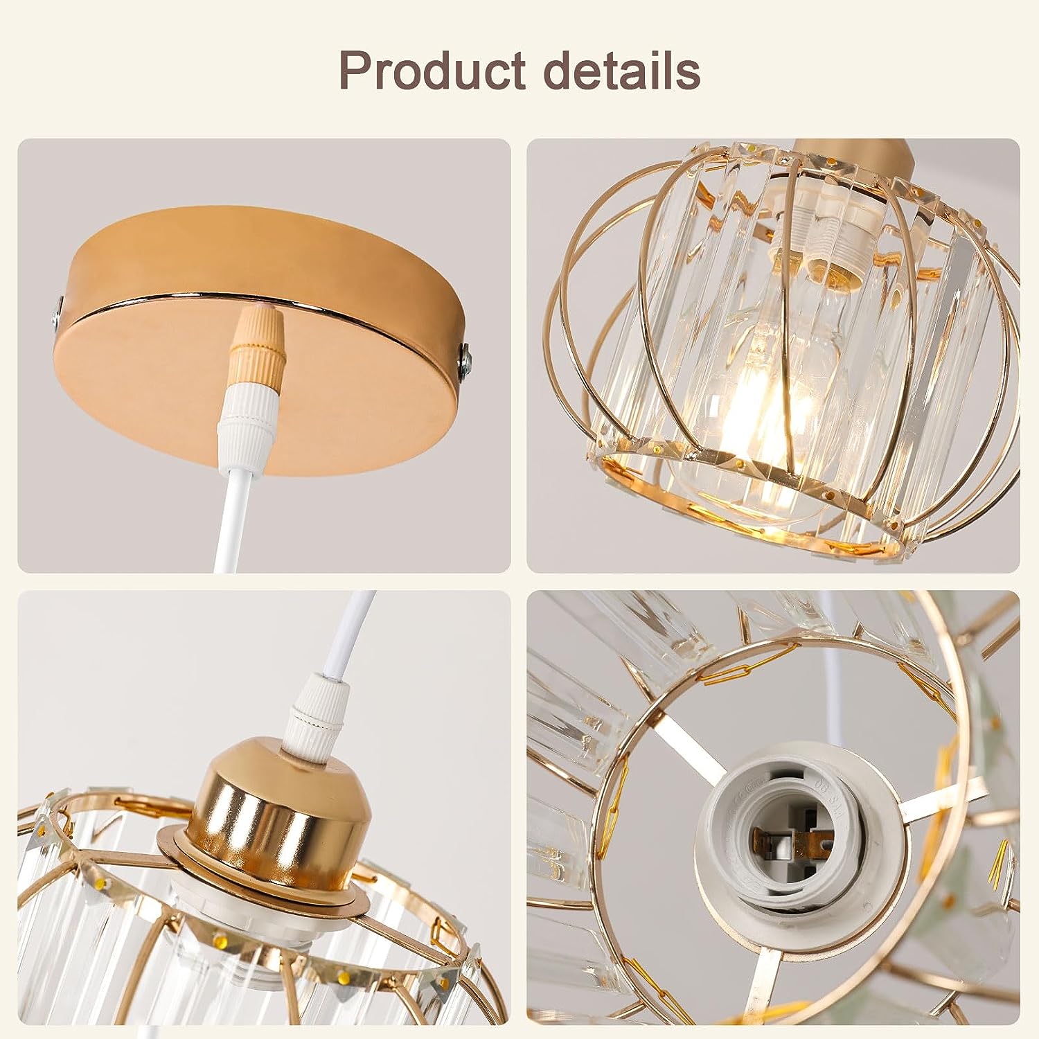 GOECO Suspension en Cristal Moderne Sphérique Lustre E27 Base Pour salon chambre à coucher salle à manger Bar Café Or (Ampoule non incluse) - 4