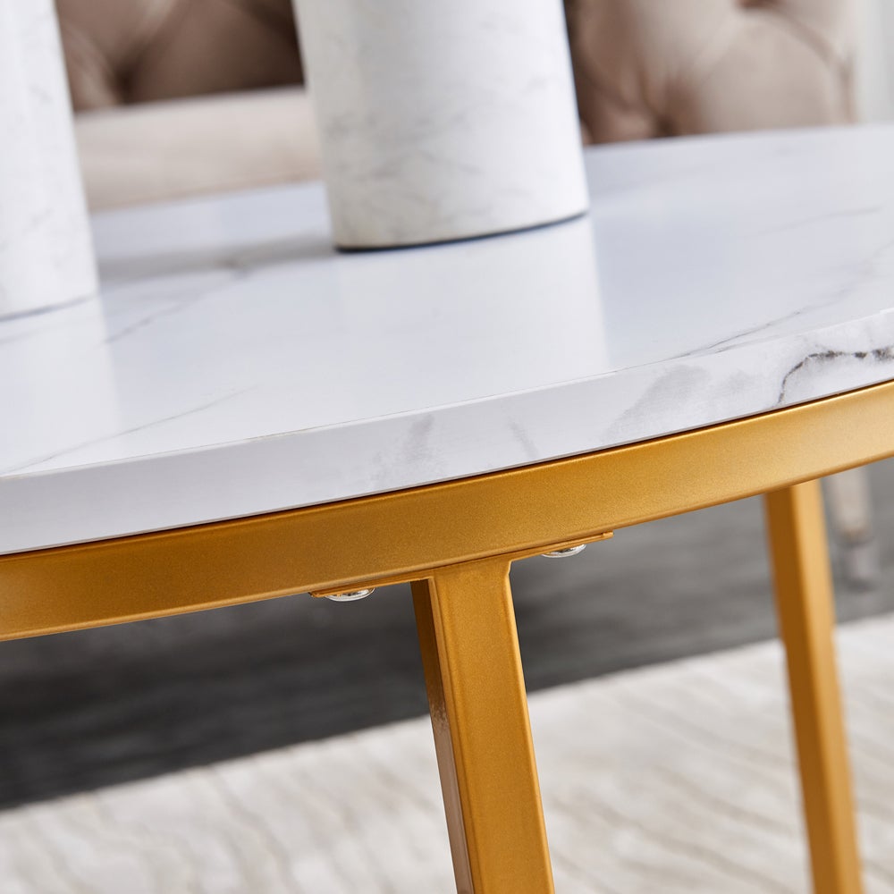 DreamMespace Lot de 2 Tables Basses Gigognes 80/60 cm - Effet Marbre Blanc et Pieds Métal Doré, Modulable - 8