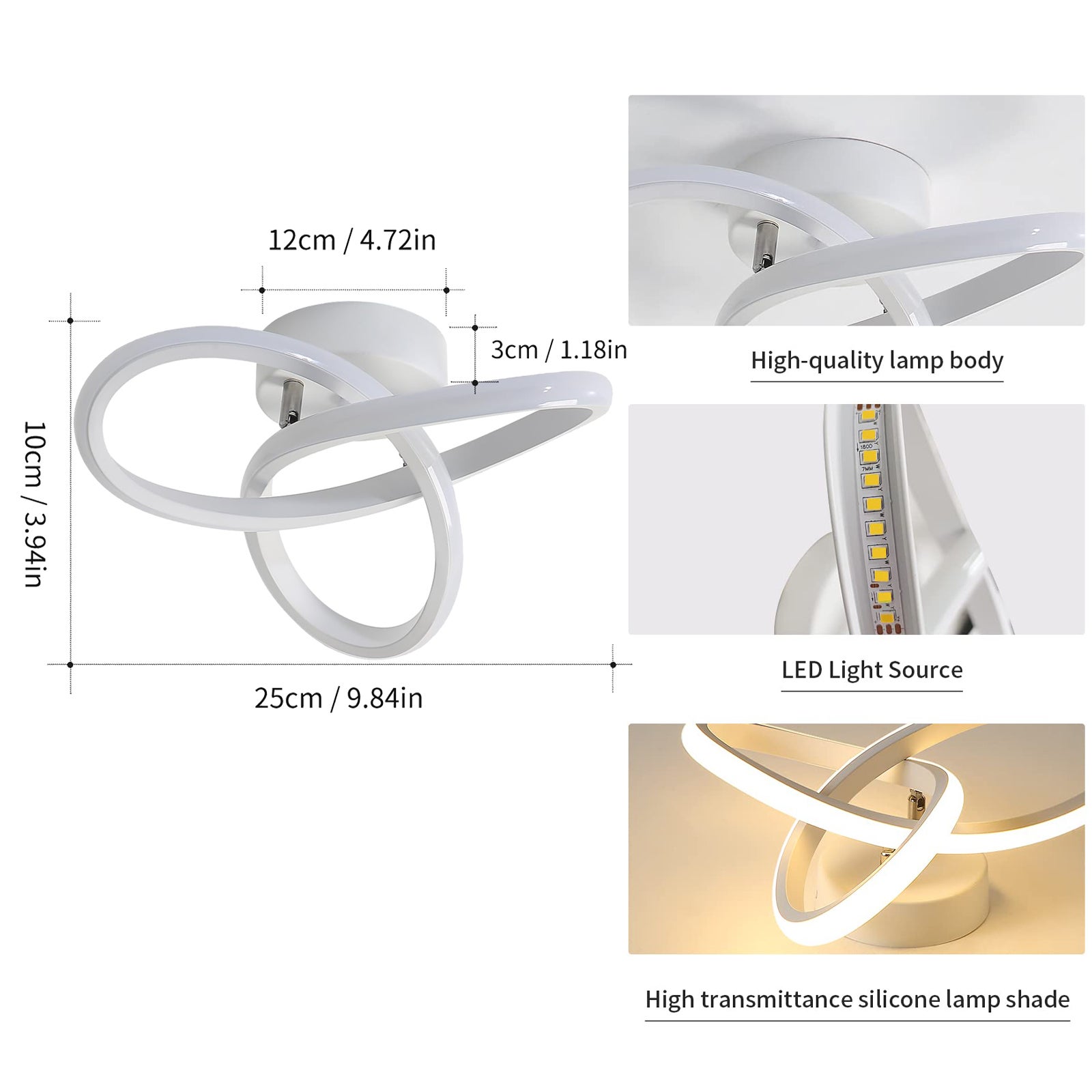 Oświetlenie sufitowe LED, energooszczędny żyrandol LED, nowoczesna lampa sufitowa 20 W, designerskie oświetlenie alejki LED, białe światło 6000 K - 5