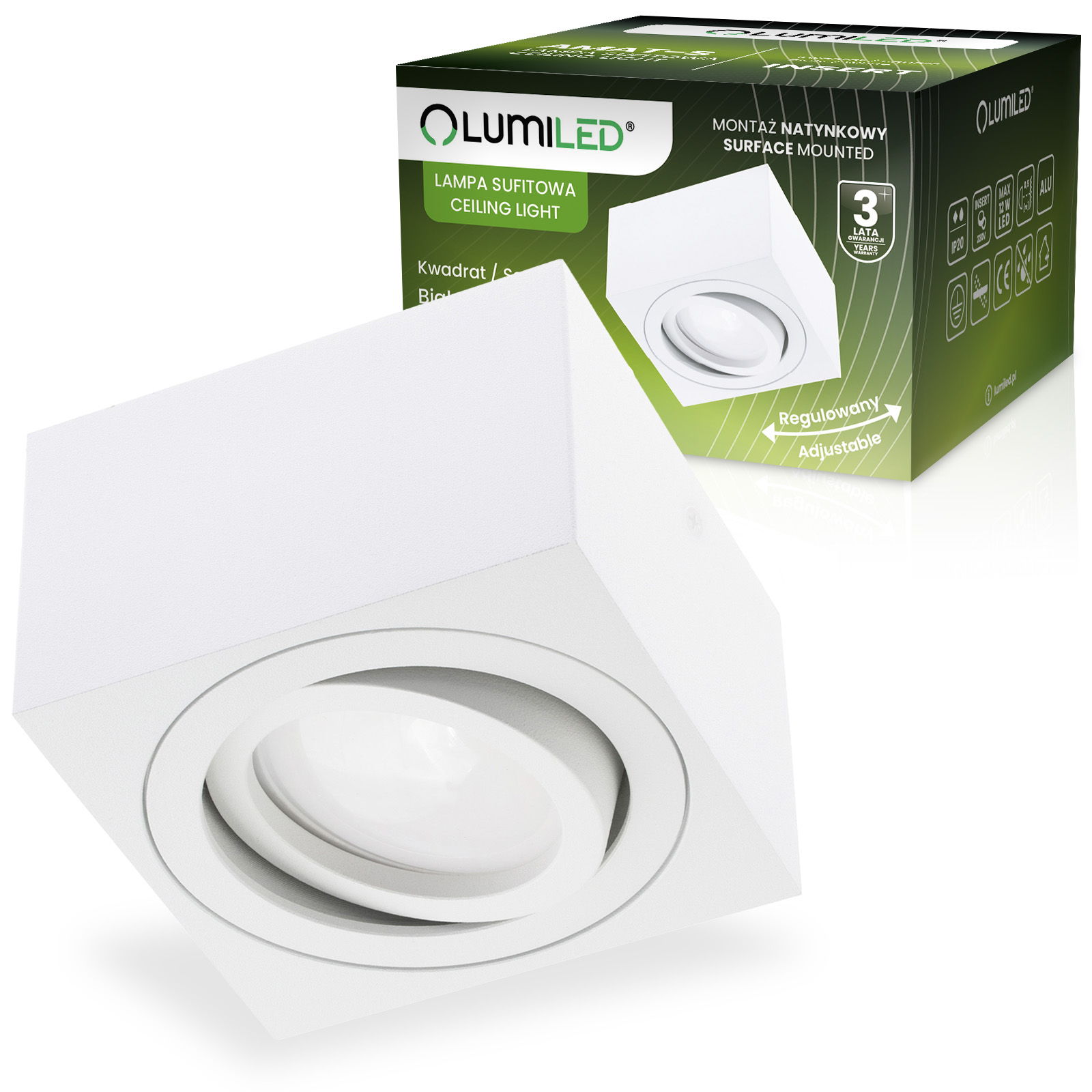 Oprawa Natynkowa Lumiled Halogenowa Spot Tuba Ruchoma Kwadratowa Biała 50mm 1 szt.