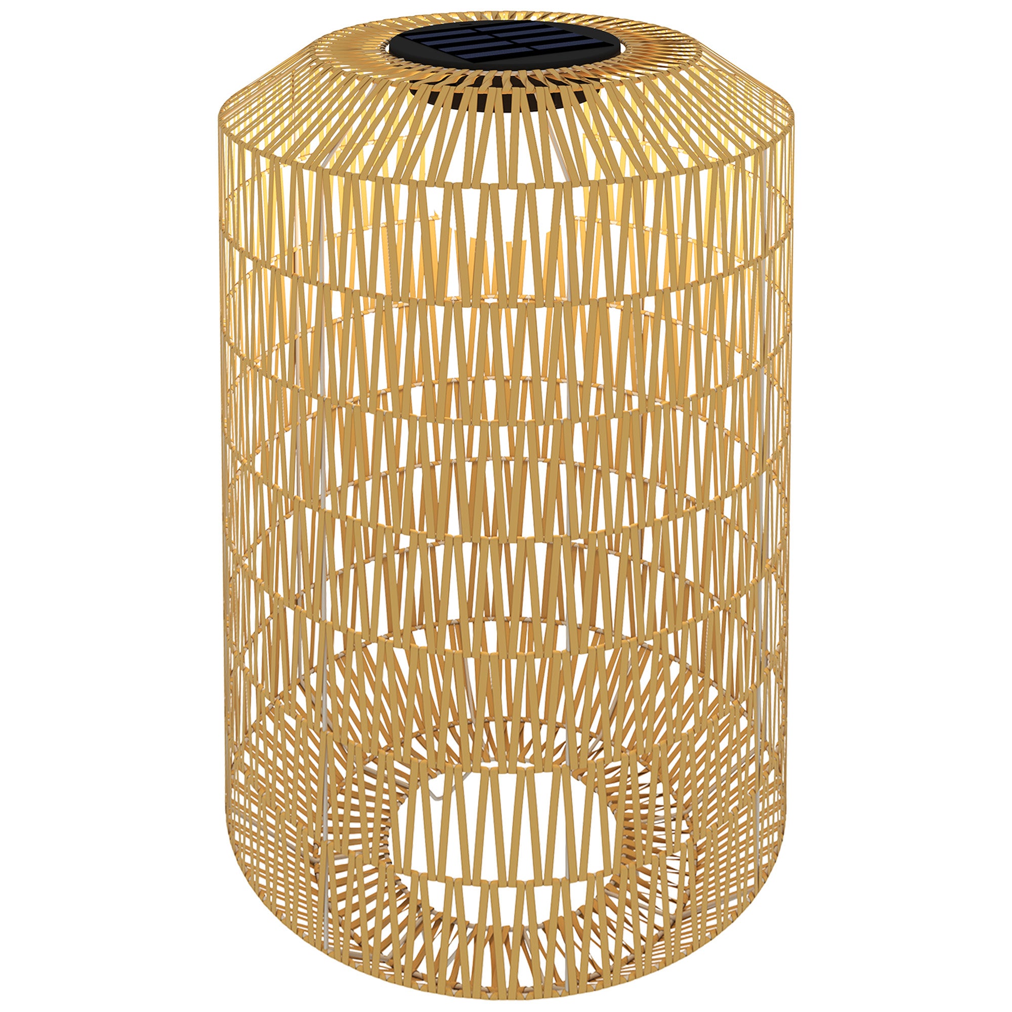 Outsunny Lampadaire Solaire Jardin 130 Cm – Rotin PE Jaune, LED Blanc Chaud, Capteur Crépuscule, Étanchéité IP44, Éclairage Extérieur Sans Fil
