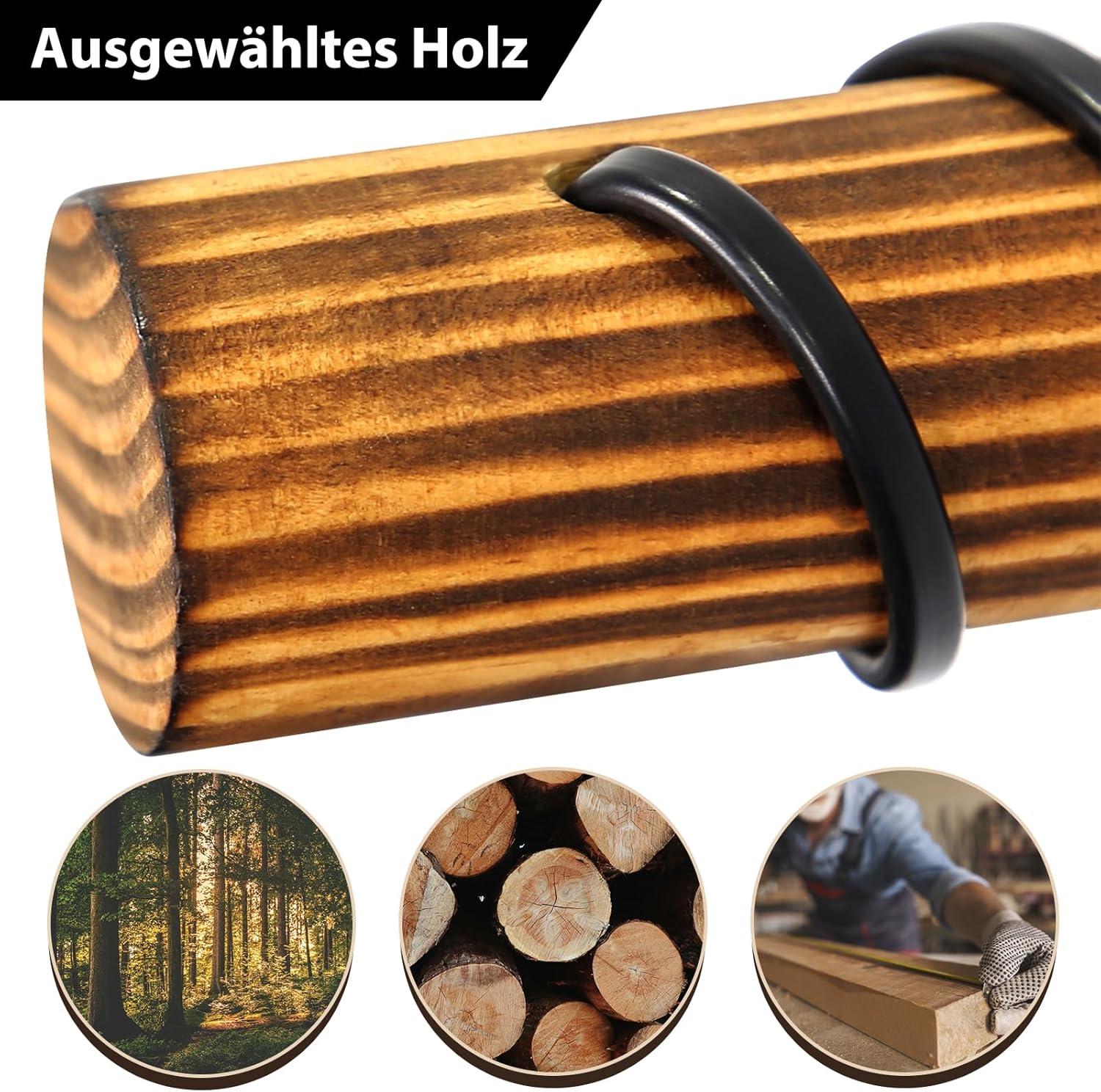 Nettlife Lampadaire en bois pour salon, noir - Lampadaire en métal au design industriel vintage avec 2 lumières, douille E27, (ampoules non incluses) - 3