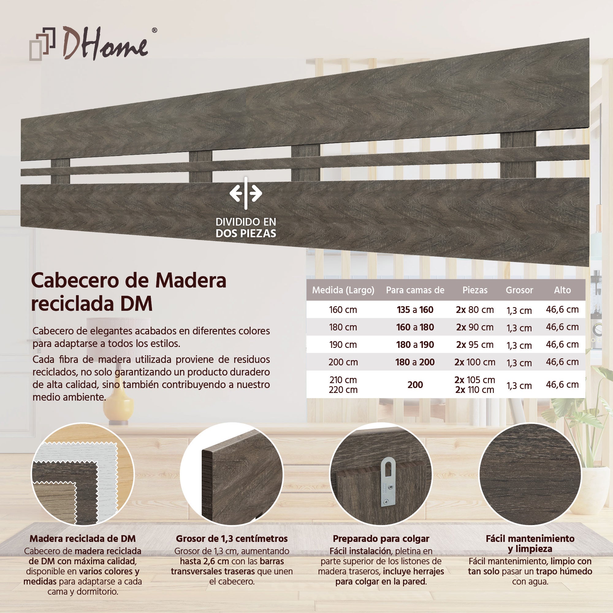 Cabecero de Cabeceira de Madeira Reciclada DM Horizontal Larga Cama ...
