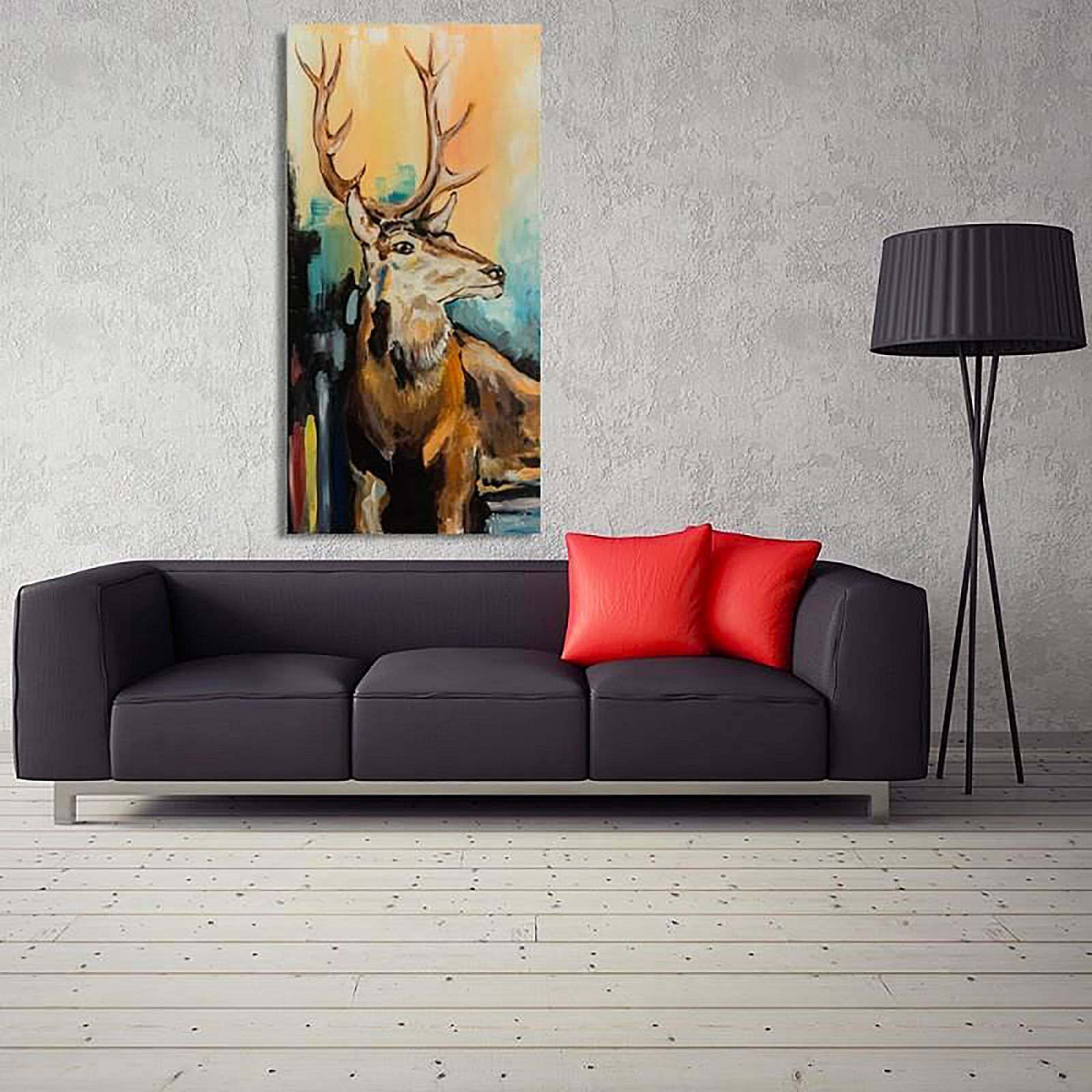 Tableau bois cerfs peints - 80 x 120 cm - 2