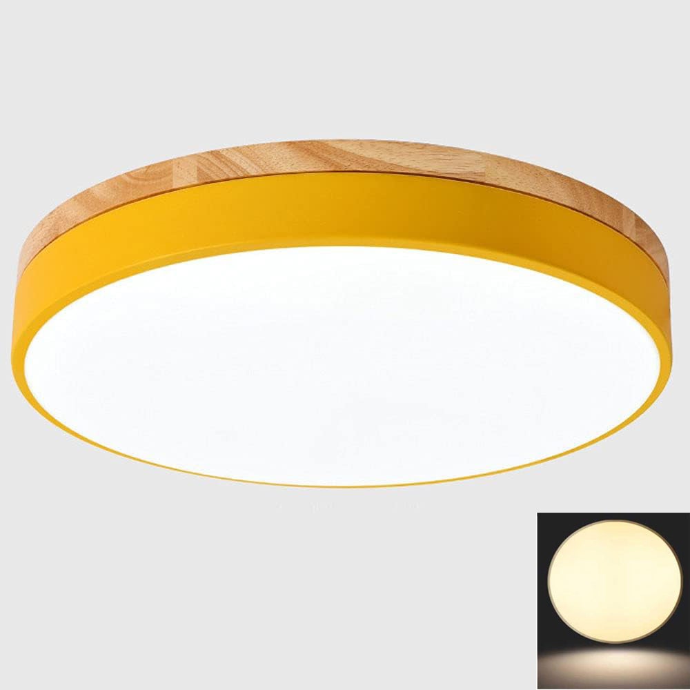 Żółty plafon LED nowoczesny prosty okrągły plafon podtynkowy do korytarza przejścia lampa sufitowa wejściowa ciepłe światło płaski drewniany plafon